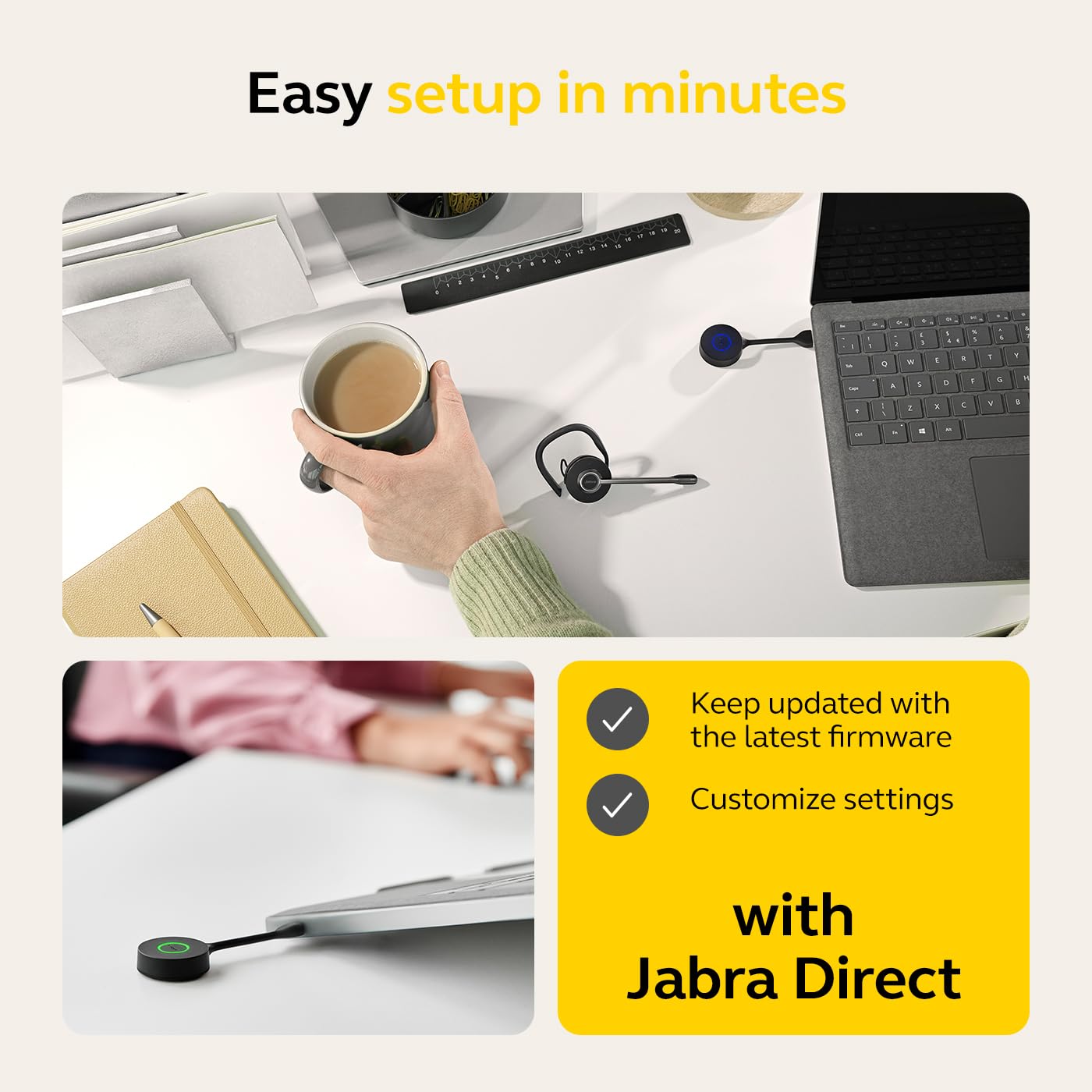 Jabra Engage 55 Wireless Headset with Noise-Cancelling Mic - Convertible Ear Hook, Headband & Neckband - Includes Link 400 USB-A DECT Adapter - MS Teams Certified & Multi-Platform Compatible (Black) - Perfect for Remote Work, Call Centers & Office Communications