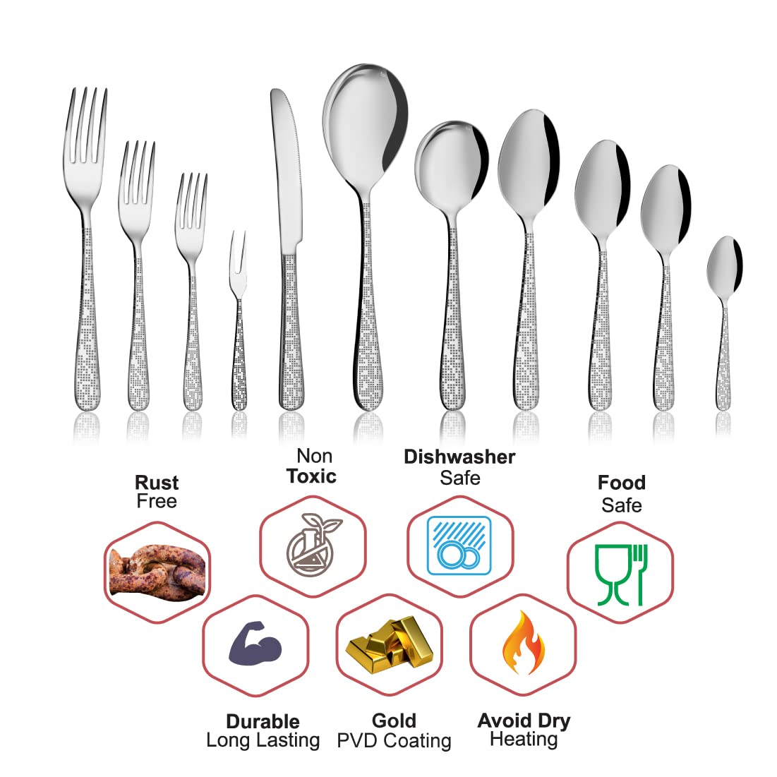 Stainless Steel Monika Fruit Forks with Laser Design - Set of 6 Pieces - Perfect for Parties, Picnics, and Elegant Dessert Serving