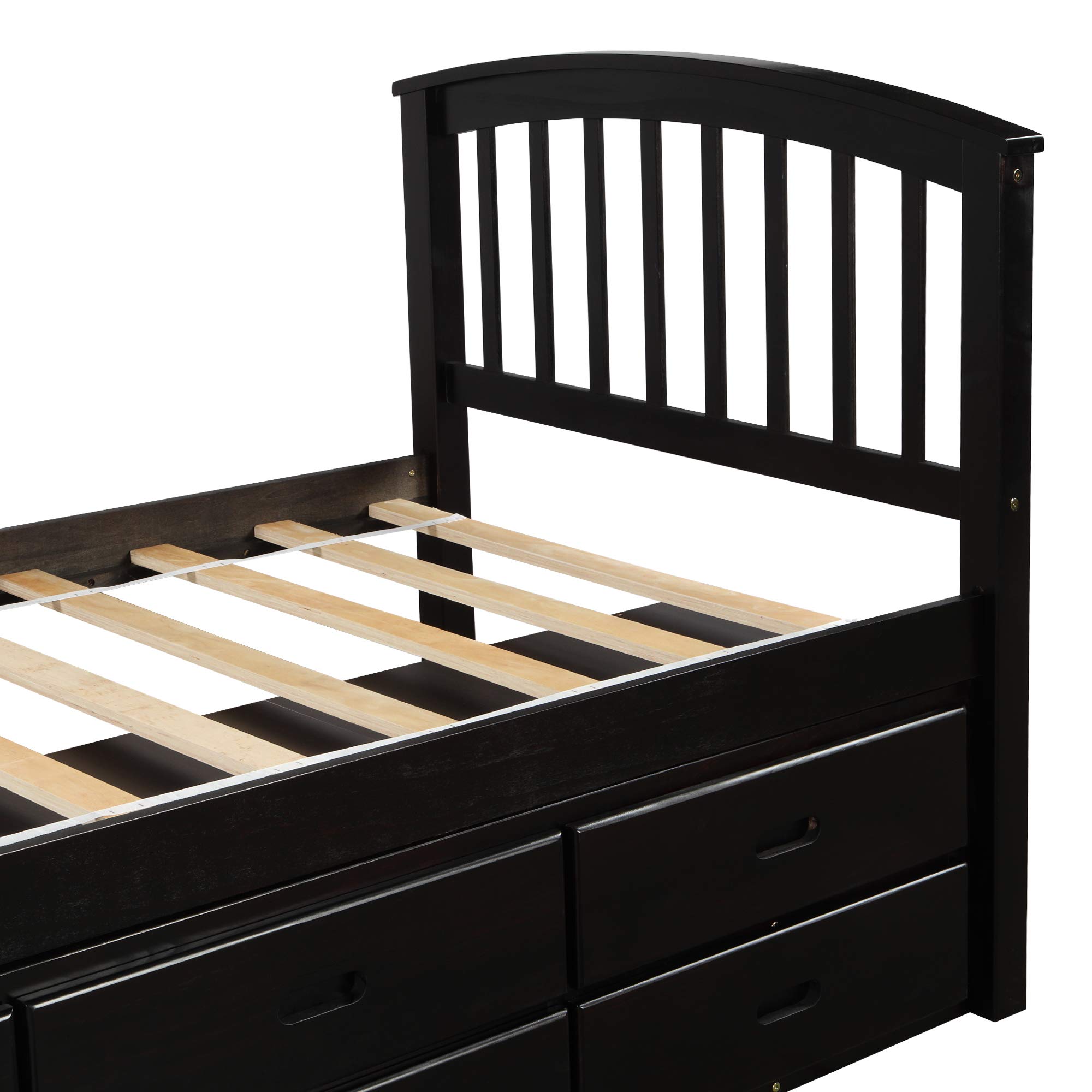 MERITLINE Wood Twin Storage Platform Bed with 6 Drawers, Headboard & Footboard - Space-Saving Captain Bed for Kids' Room | Perfect for Small Bedrooms, Dormitories & Guest Rooms