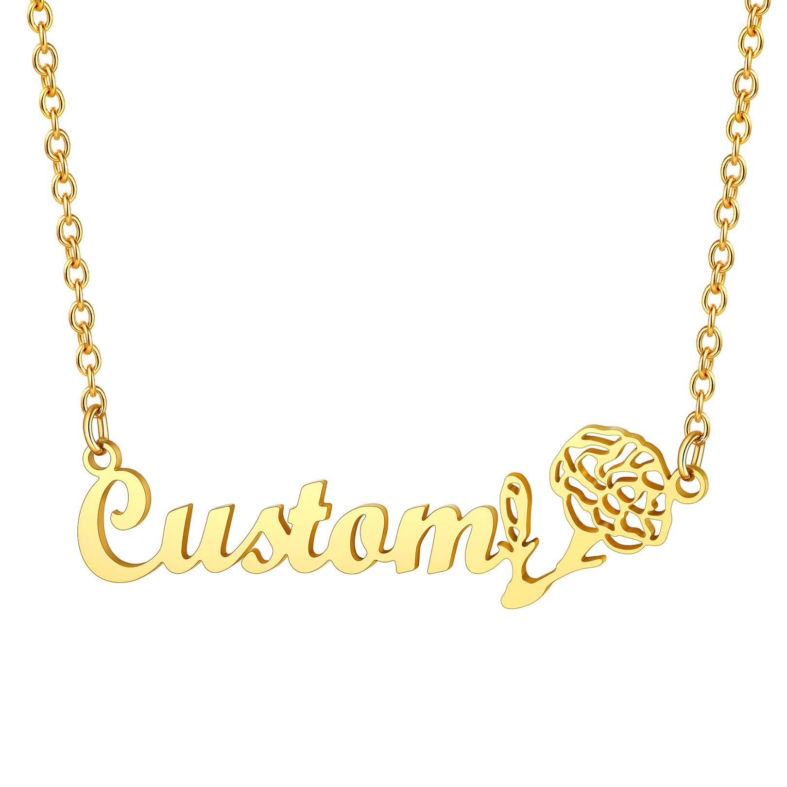 FOCALOOK Personalized Name Necklace with Birth Flowers - Custom Engraved Jewelry Gift for Women, Mom, Wife, Girlfriend - Perfect Birthday, Anniversary, Mother's Day Present - Elegant Layering Necklace for Everyday Wear & Special Occasions