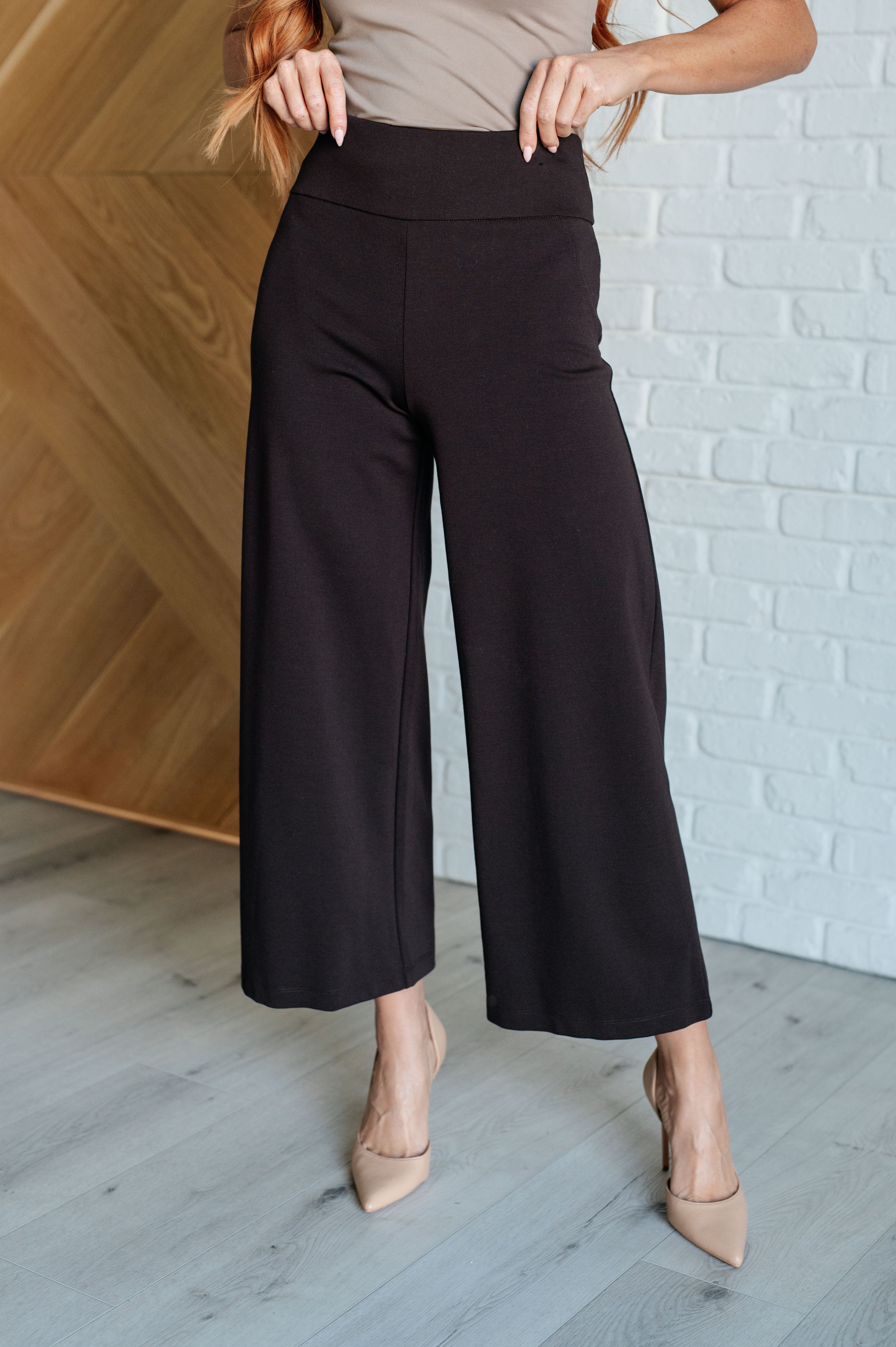 Magic Wide Leg Crop Pants for Women - Soft High Waisted Casual Lounge Pants in Chocolate Brown | Perfect for Yoga, Travel & Everyday Comfort
