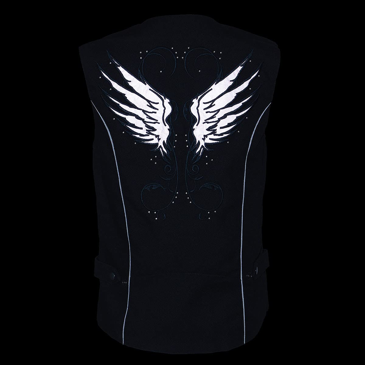 Milwaukee Leather SH1955 Women's Black Textile Vest with Wing Embroidery - Stylish Motorcycle Riding Gear for Ladies Biker Fashion & Outdoor Adventures
