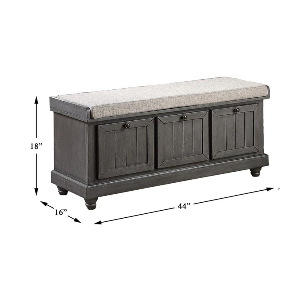Modern Dark Gray Wood Storage Bench - Lexicon Carell Contemporary Furniture for Entryway, Bedroom & Living Room Organization