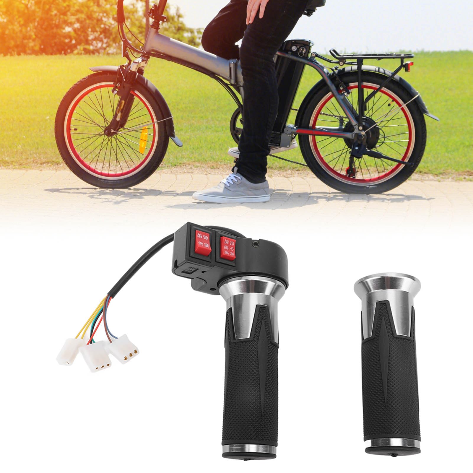 Electric Bike Throttle Grip - 3-Speed Control Handle with Forward/Reverse Gear - Compatible with Most E-Bikes (1 Pair) - Perfect for Commuting, Mountain Biking & Urban Riding