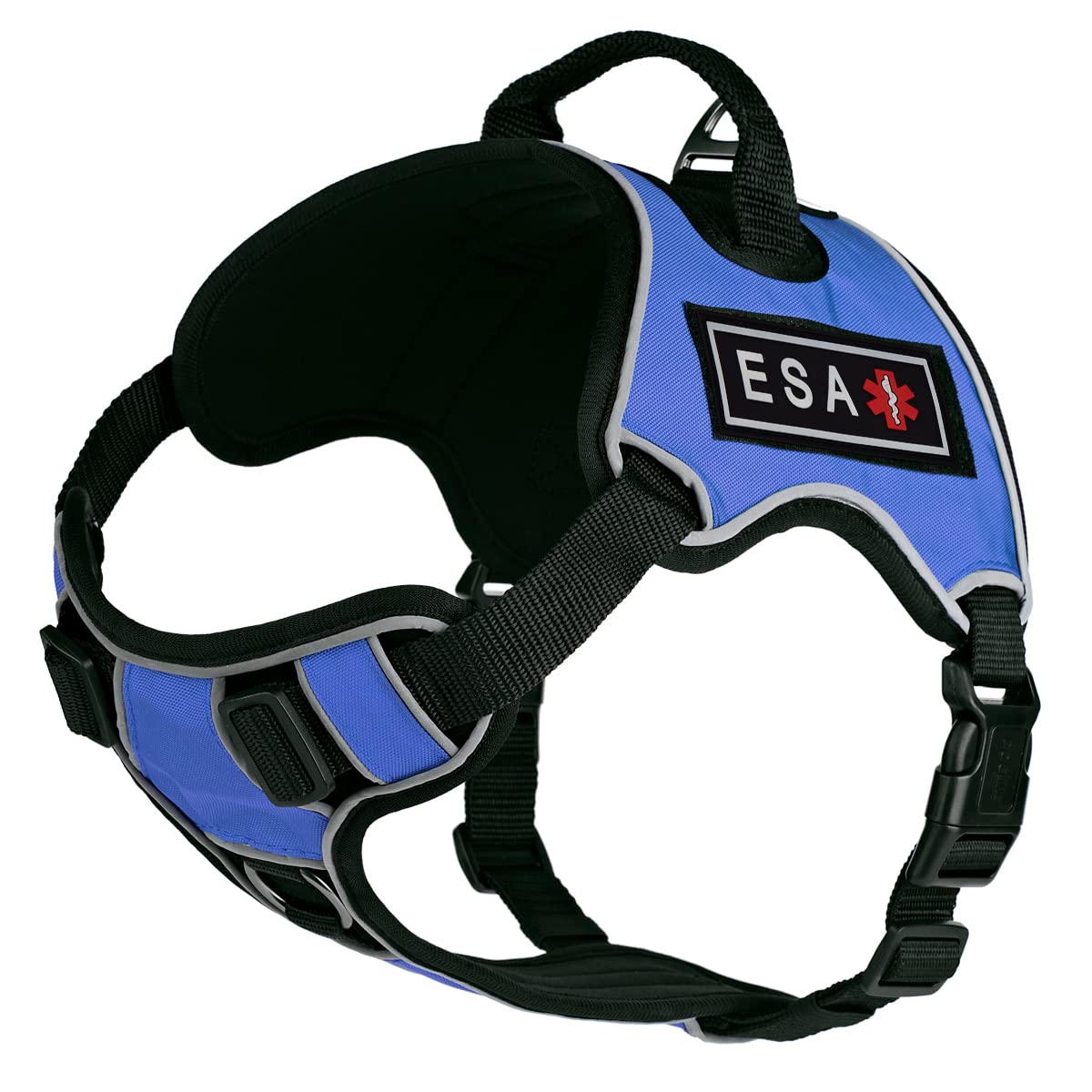 No-Pull Dog Harness with 3D Rubber ESA Patches - Reflective Soft Comfortable Vest for Medium Dogs (25-31 inches) - Quick Release Buckles & Handle - Perfect for Walking, Training & Outdoor Adventures - Blue