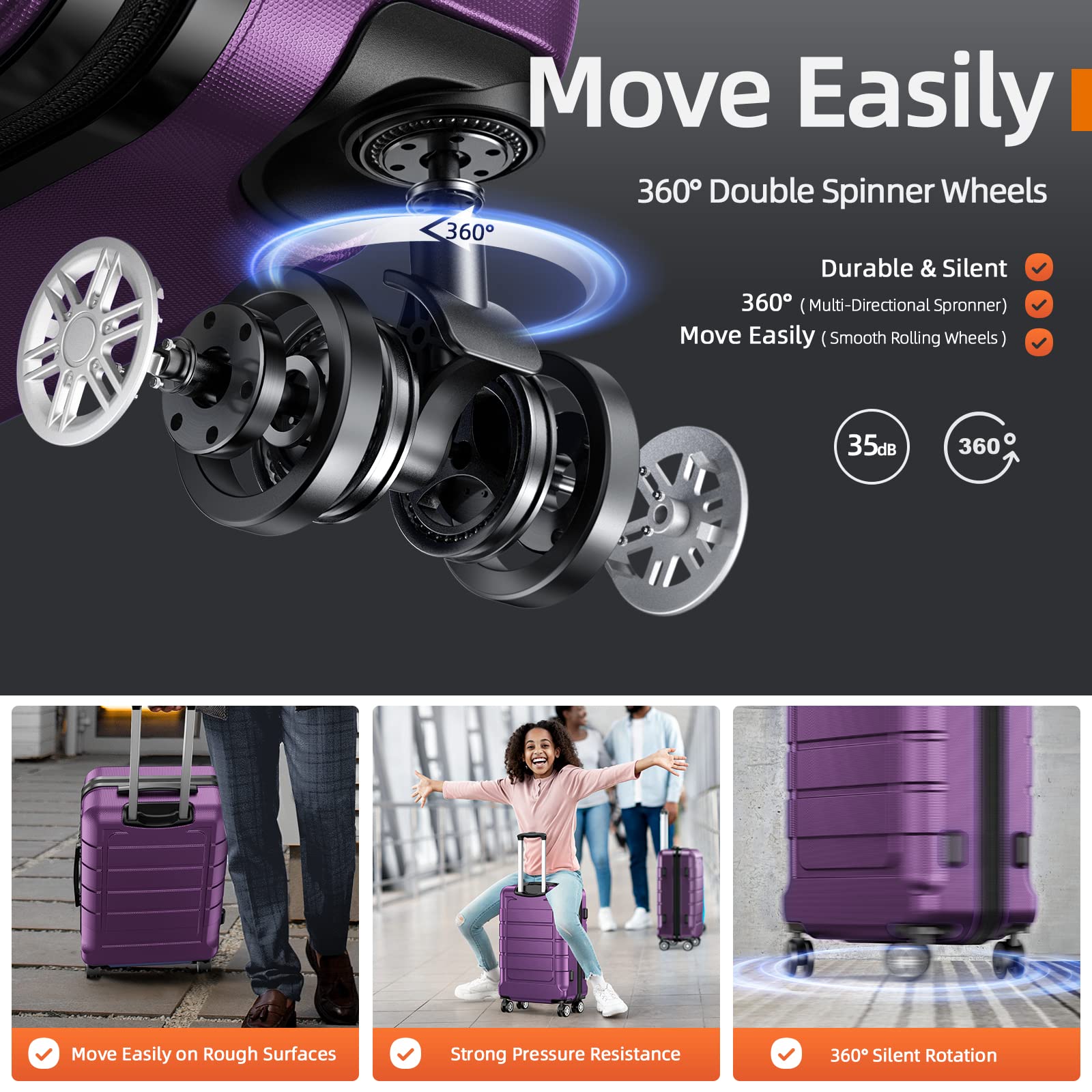 SHOWKOO 4-Piece Expandable Luggage Set with TSA Lock, Durable PC+ABS Suitcases, Double Spinner Wheels - Purple | Perfect for Travel, Business Trips & Family Vacations