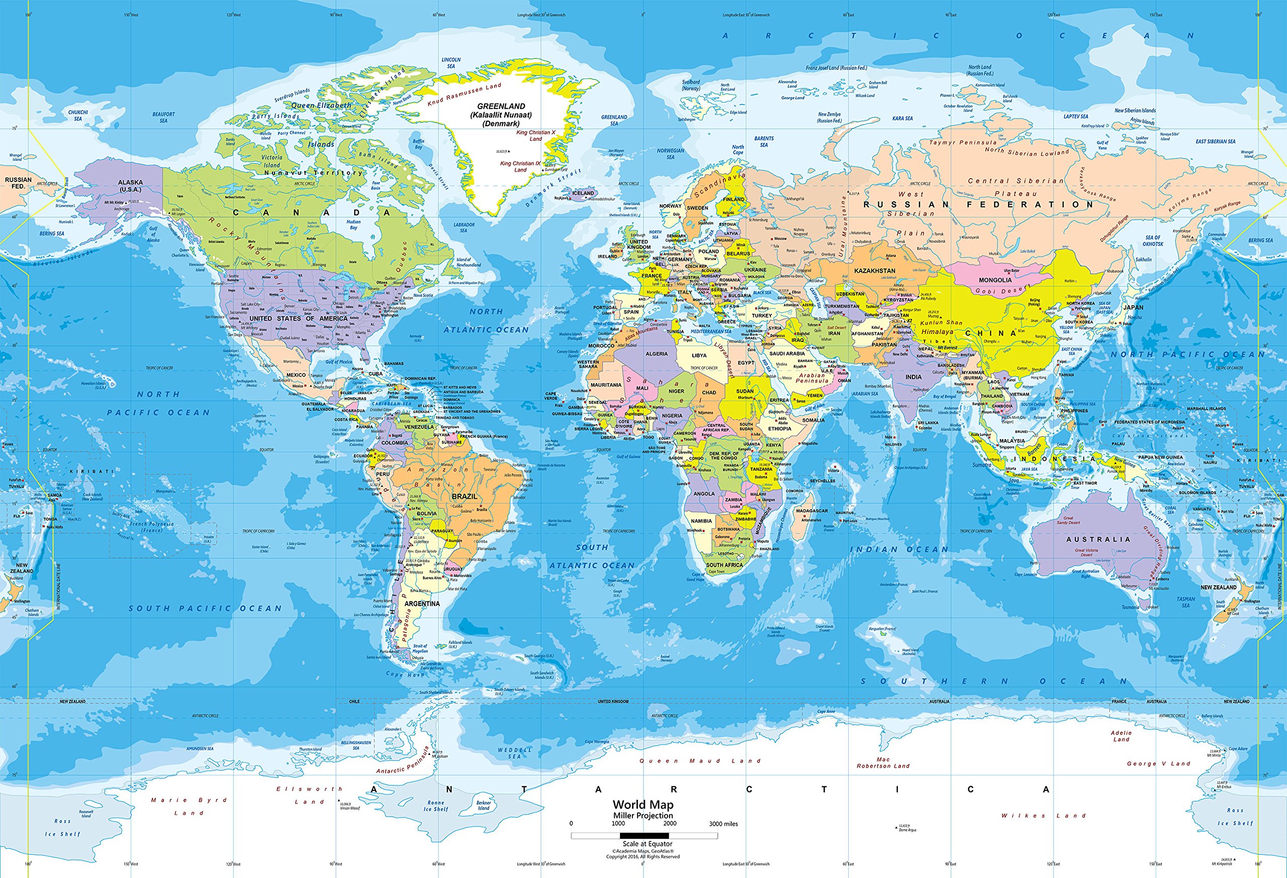 Giant 89 x 60 Inch Blue Ocean World Map Wall Decal - Easy to Hang Peel & Stick Wallpaper | Large World Map Poster for Classroom, Office & Home Decor | Removable & Repositionable Wall Sticker Safe for All Walls