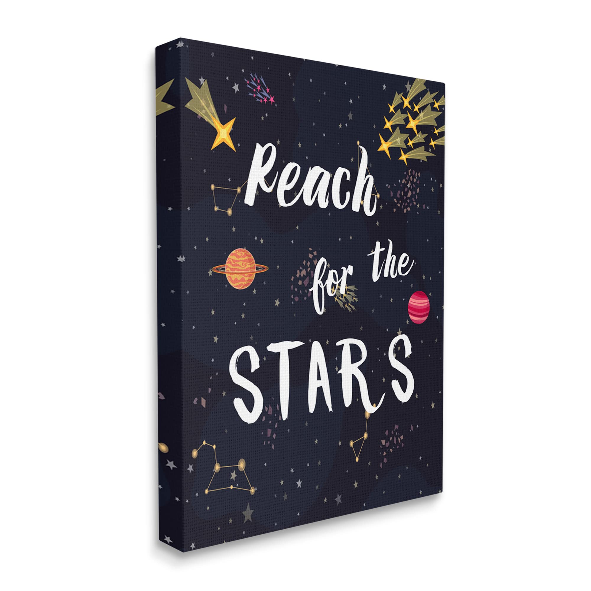 Stupell Industries 'Reach The Stars' Motivational Wall Art - Outer Space Planets Design by Amanda Murray - Perfect for Home Office, Bedroom & Classroom Decor
