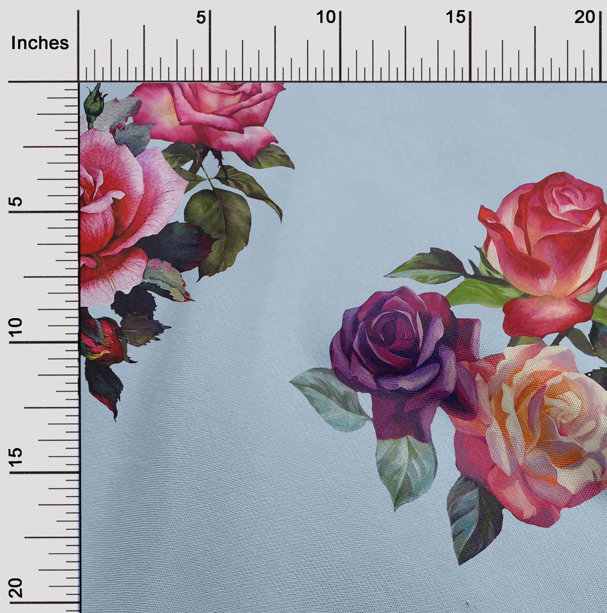 oneOone Cotton Cambric Fabric - Watercolor Printed Leaves & Roses Design - 1 Yard (56 Inch Wide) - Perfect for Quilting, Dressmaking & DIY Craft Projects