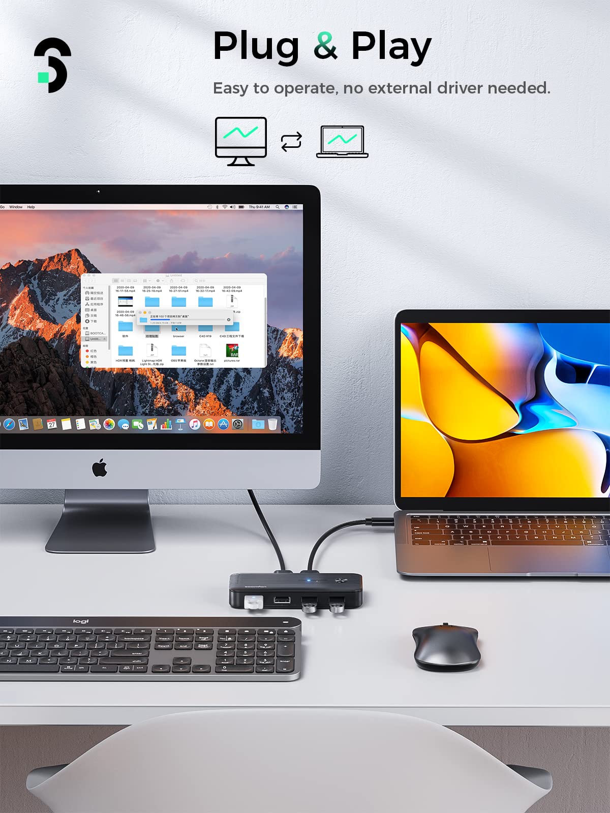 SOOMFON 4-Port USB 3.0 Switch Selector - High Speed 5Gbps USB Hub for 2 Computers, Share Mouse, Keyboard, Printer & Scanner with 2 USB Cables | Perfect for Home Office, Gaming Setup & Multi-Device Workstations