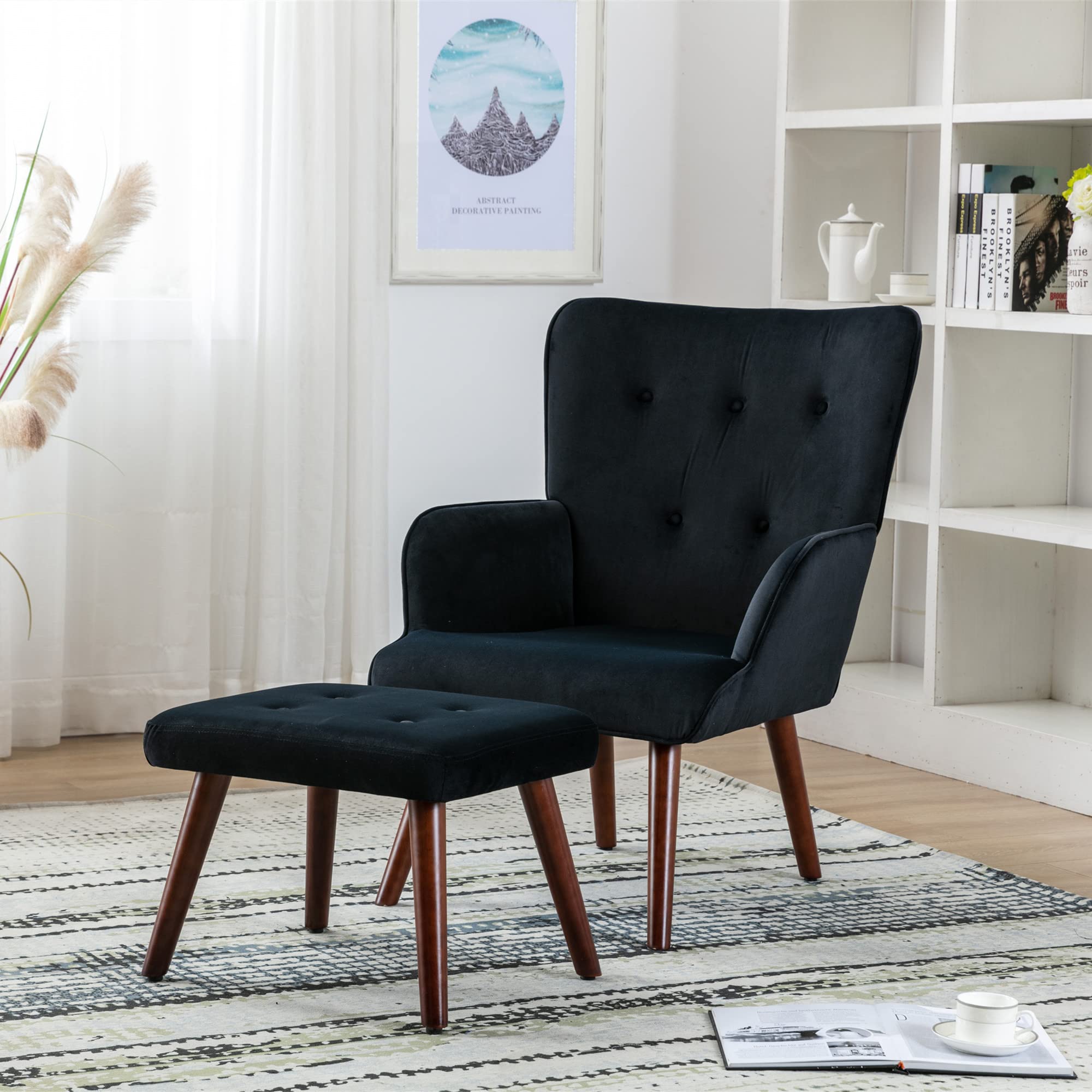 Premium Canyon Vista Lounge Chair with Ottoman - Comfortable TV Chair for Bedroom, Living Room & Indoor Use - Black - Perfect for Relaxing, Reading & Watching TV