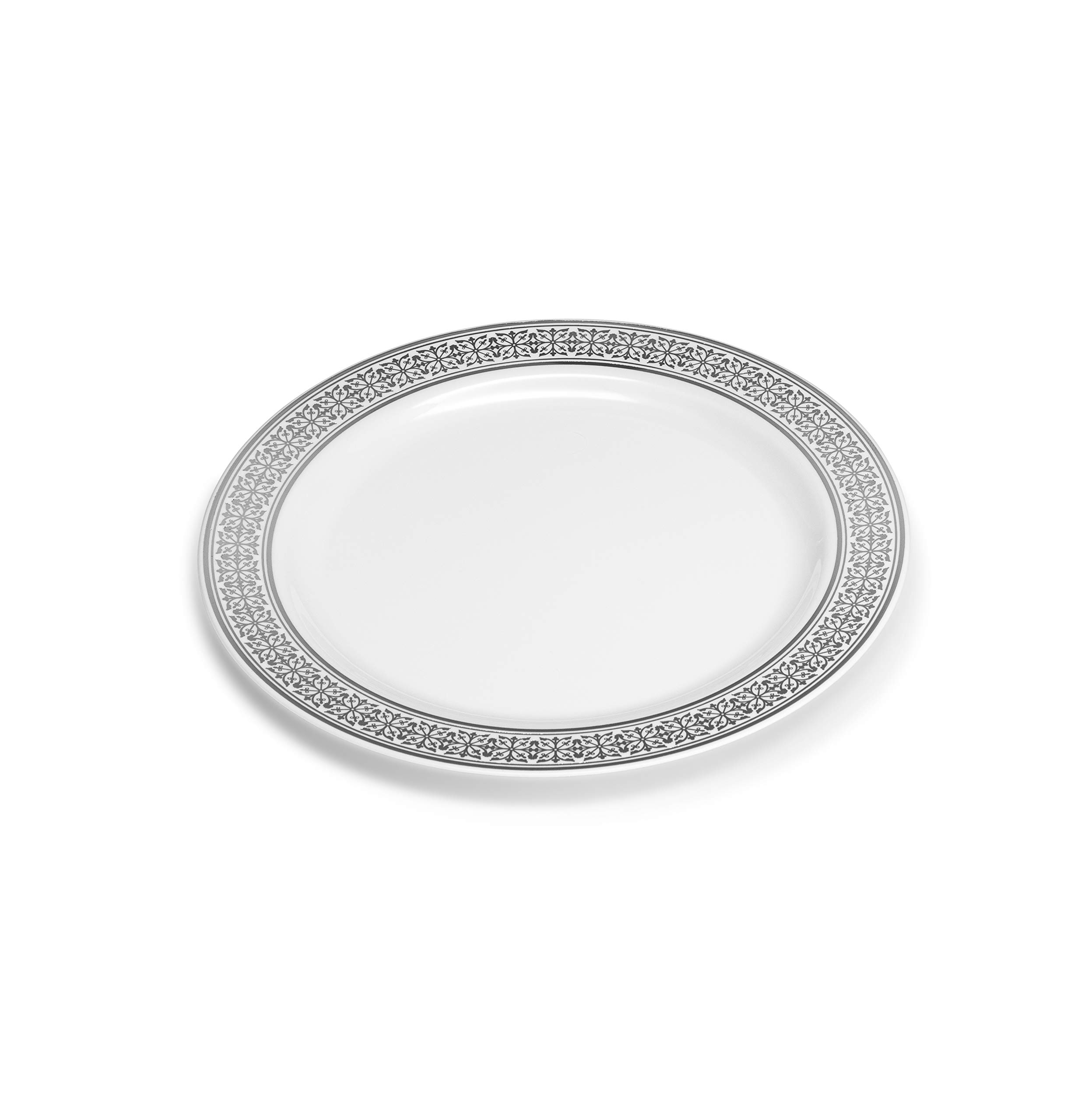 Laura Stein Opulence Series 40-Piece Premium Plastic Dinnerware Set - 20 White & Silver Rim 10.75