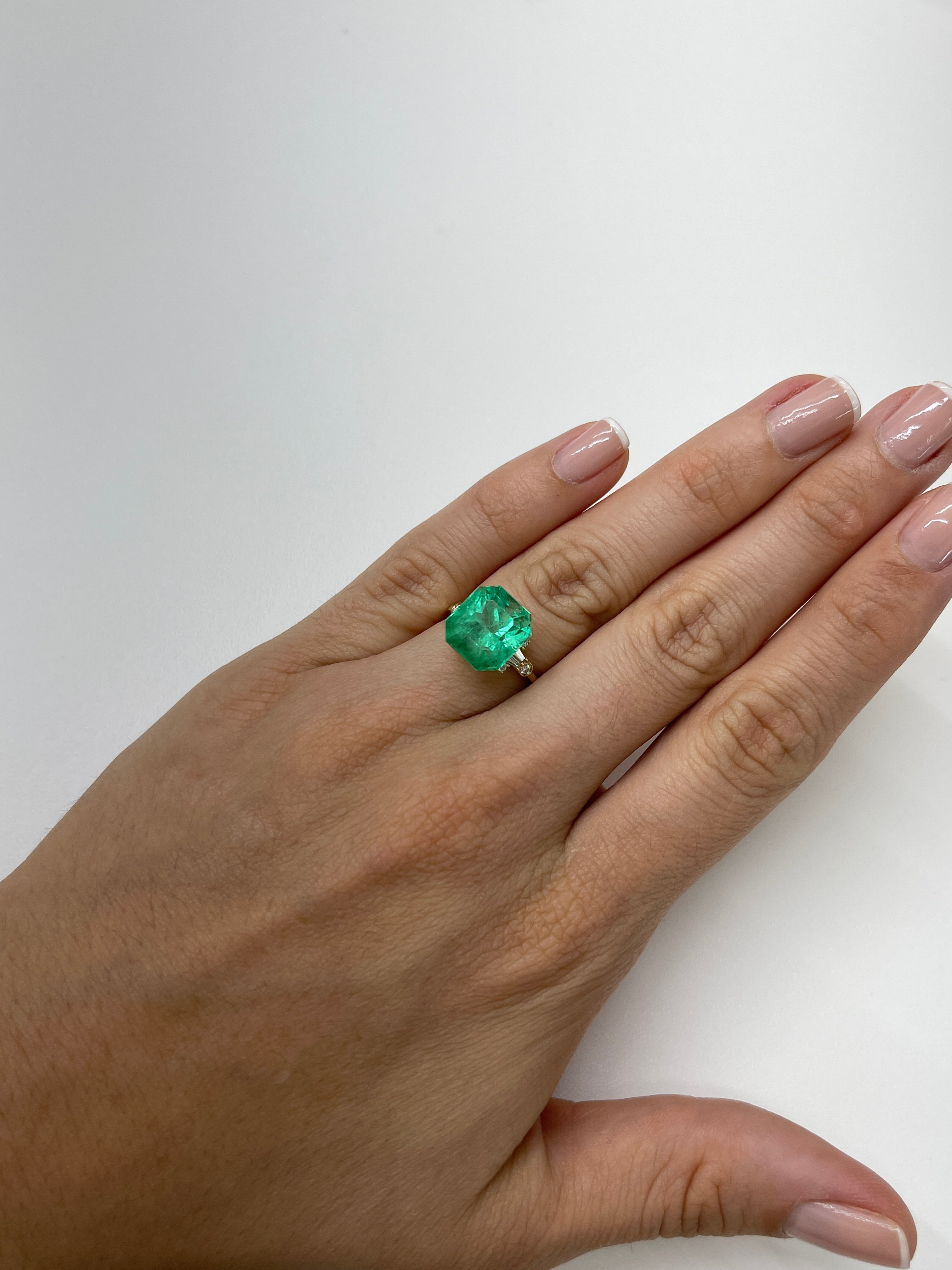 7.76 Carat 12x11mm Yellowish Green Natural Loose Colombian Emerald Asscher Cut Gemstone for Jewelry Making, Engagement Rings & Collector's Items