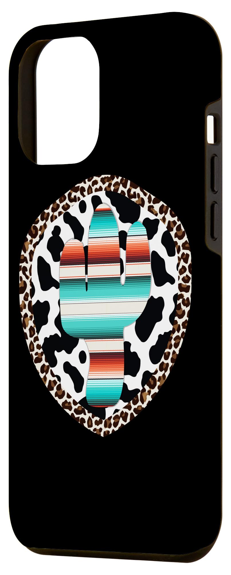 Funny iPhone 12 Pro Max Case - Serape Cow Print with Cactus & Leopard Turquoise Pattern - Perfect for Southwest Style & Festival Fashion Accessories