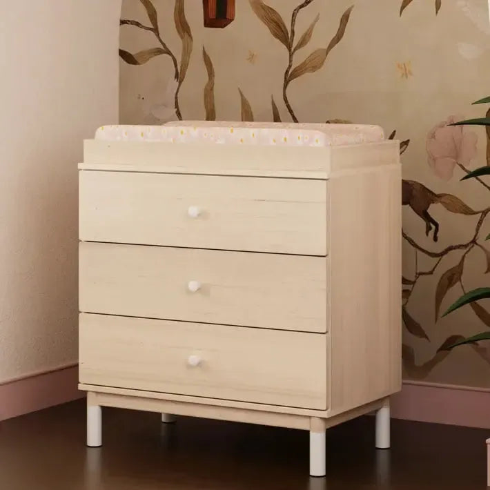 Babyletto Gelato 3-Drawer Changing Dresser with Removable Changing Tray - Washed Natural & White Feet | Nursery Storage Solution for Diapers, Baby Clothes & Essentials