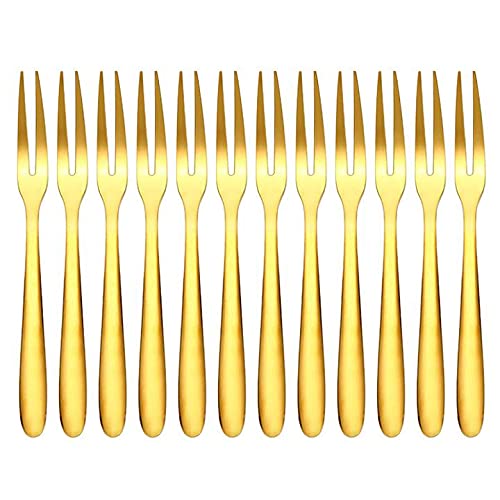 Premium Stainless Steel Escargot Forks - 12 Pack Gold Crab & 2-Prong Appetizer Forks for Seafood, Cocktails, Salads, Fruit Tasting - Elegant Dining & Party Serving Utensils