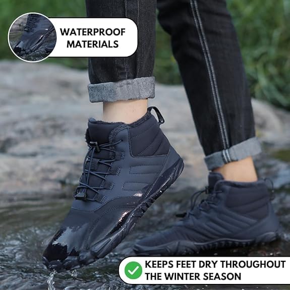 Caspar Pro HF - Non-Slip Winter Barefoot Shoes for Men & Women | Warm Comfortable Unisex Walking Boots | Indoor Outdoor Hiking & Cold Weather Activities