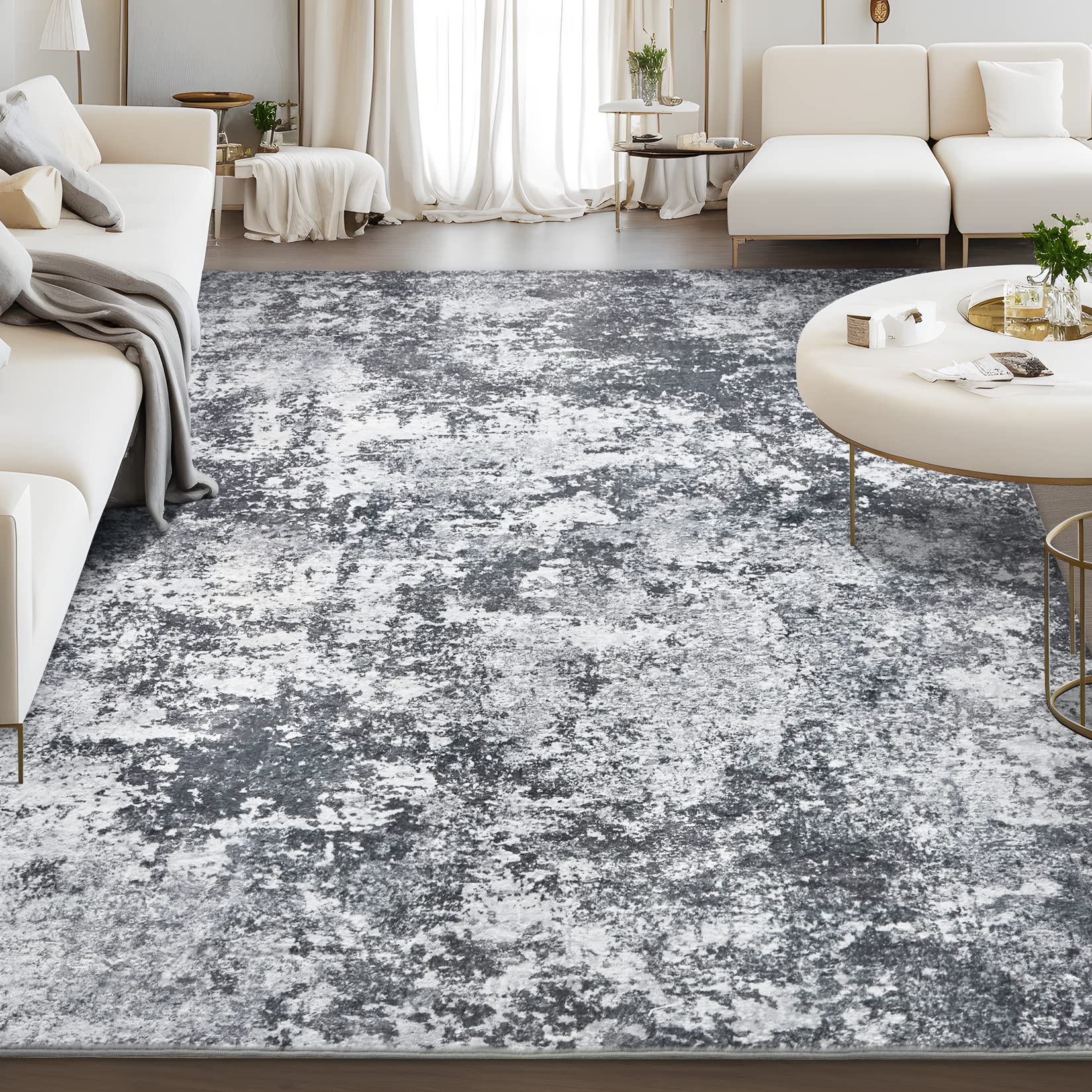 8x10 Fluffy Area Rug - Soft Abstract Carpet for Living Room, Bedroom, Kitchen | Washable Plush Throw Rug for Home, Office & Nursery Decor | Perfect for Cozy Spaces & High-Traffic Areas - Gray