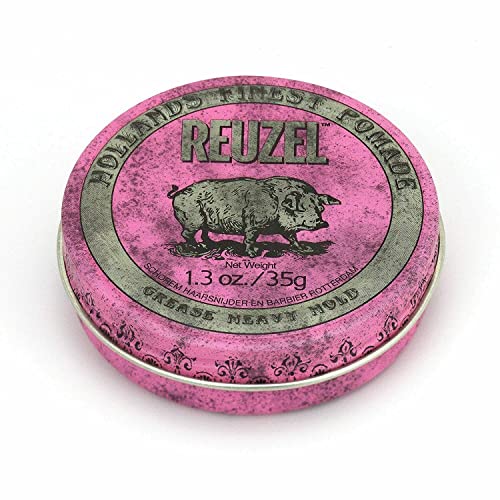 REUZEL Pink Pomade Grease for Men - Strong Hold & Shine - Vegan & Cruelty-Free Hair Styling Wax - Perfect for Classic Pompadour, Slick Back & Retro Hairstyles