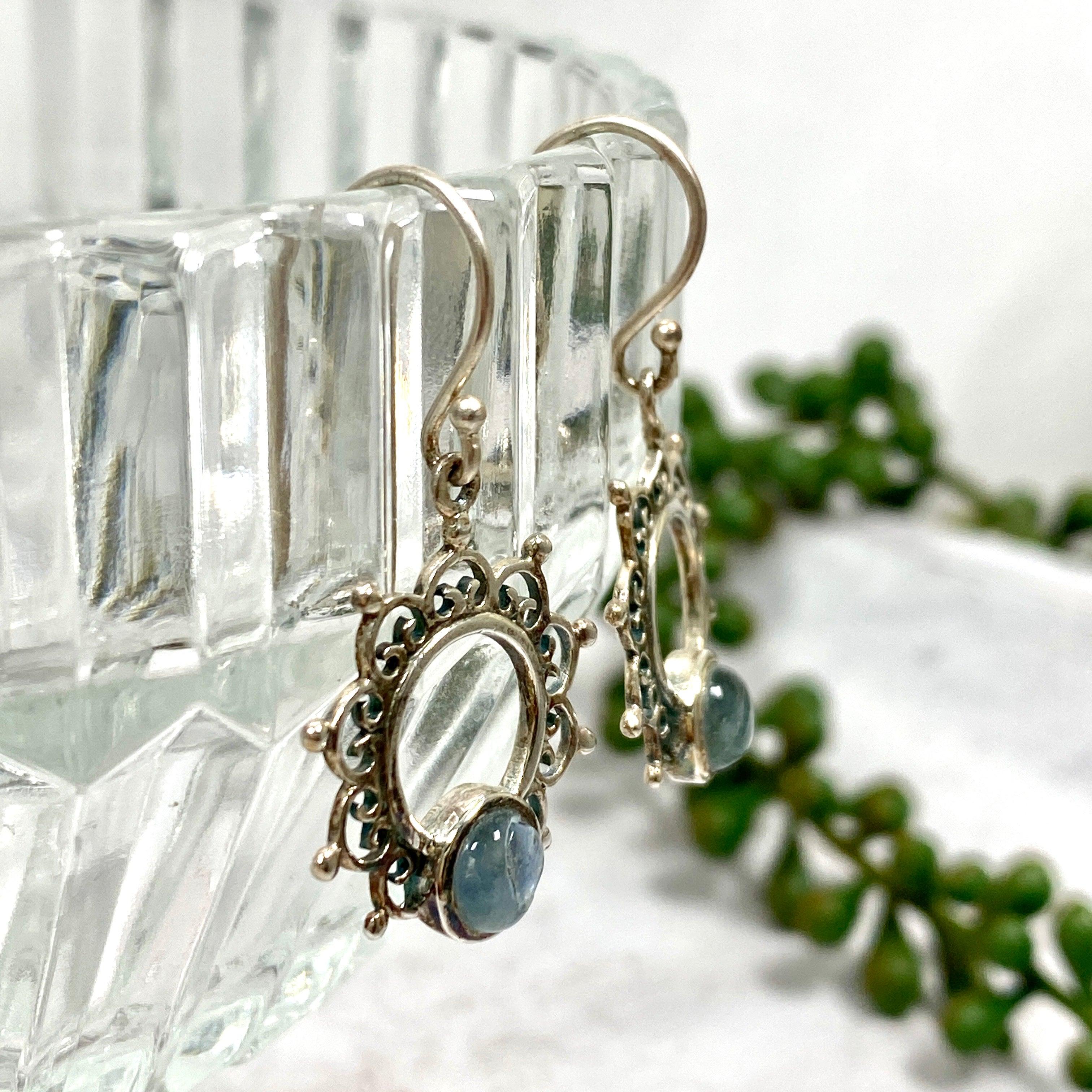 Boho Mandala Aquamarine Cabochon Earrings for Women - Handmade Gemstone Jewelry for Boho Chic Style, Gift for Her - Perfect for Festivals, Weddings & Everyday Wear