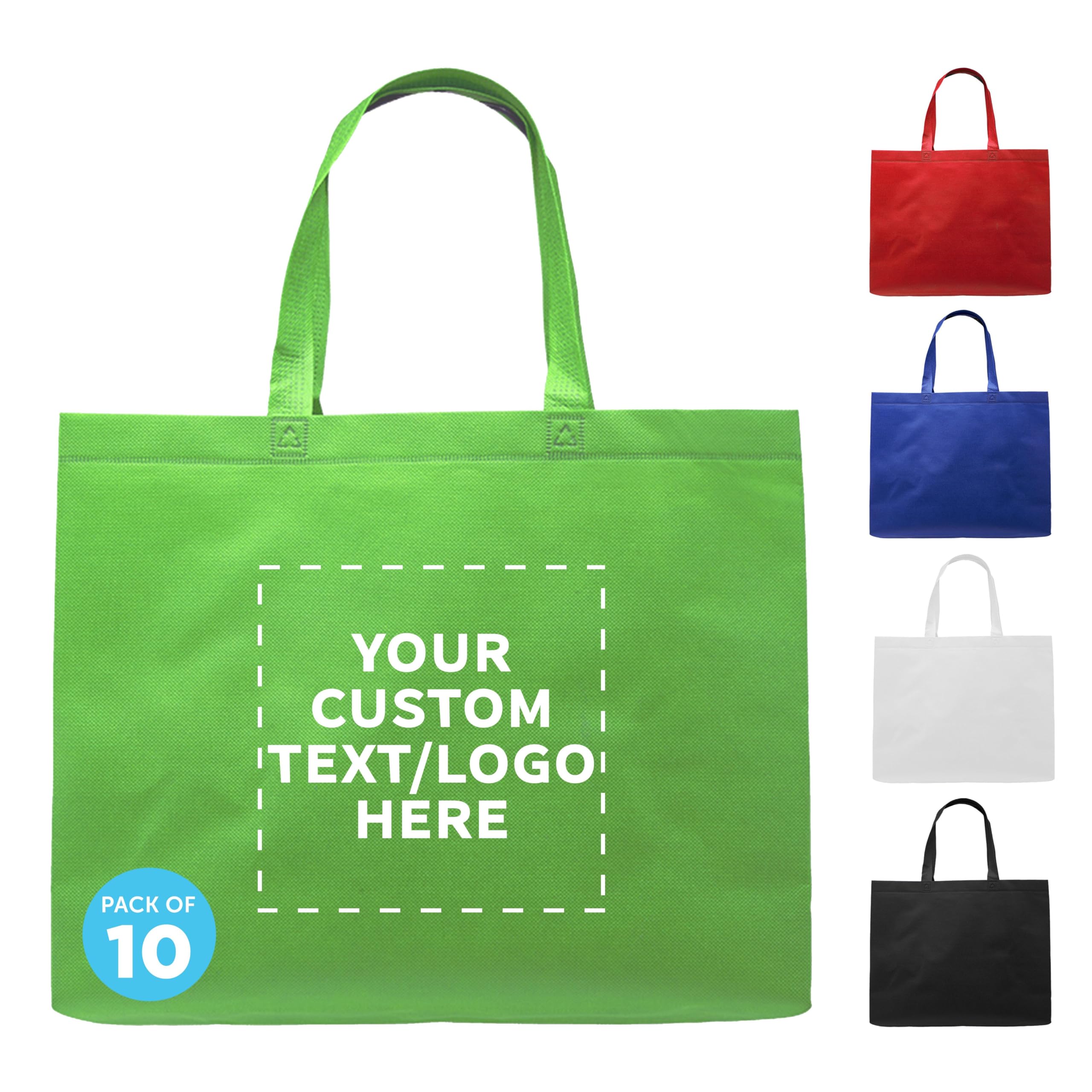 Custom Jumbo Reusable Tote Bags Bulk Pack of 10 - Personalized Grocery Shopping Bags for Women, Promotional Gift Items - Lime Green | Perfect for Grocery Shopping, Beach Trips, and Corporate Events