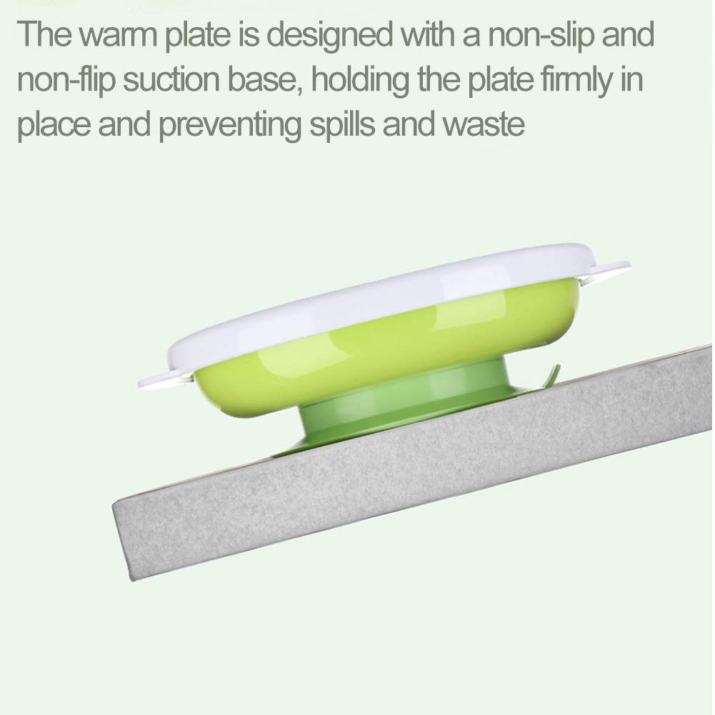 Matyz 2-Pack Baby Feeding Suction Warm Plate with Divided Sections - Non-Slip Toddler Dish with Drain & Dry Design - Includes 2 Plates & 4 Spoons - Microwave & Dishwasher Safe (Green) - Perfect for Home, Daycare & Travel Meals
