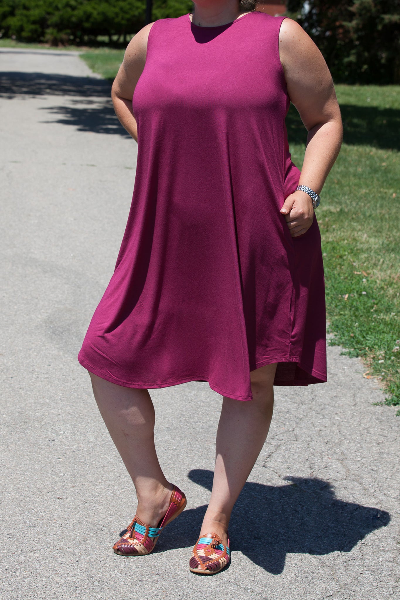 Plus Size Knee Length Tank Dress with Pockets - Flowy Summer Casual Dress for Women, Perfect for Beach, Vacation and Everyday Wear