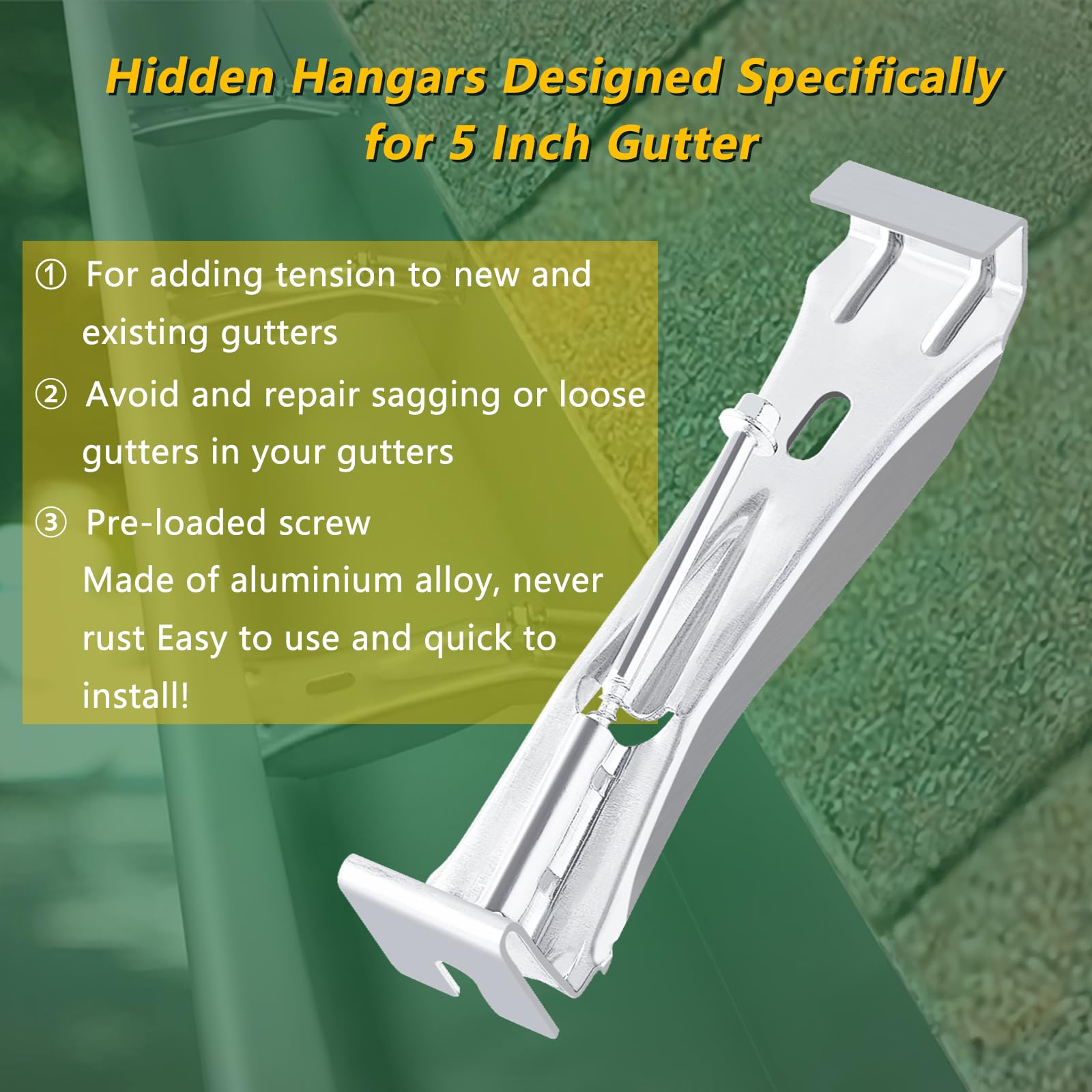 5 Inch Quick Screw Gutter Hangers - 55 Pack with Rust-Resistant Screws & Bonus 6 Inch Drill Bit | Heavy Duty Hidden Gutter Clips for Easy Installation | Perfect for Roof Drainage, Home Maintenance & DIY Projects