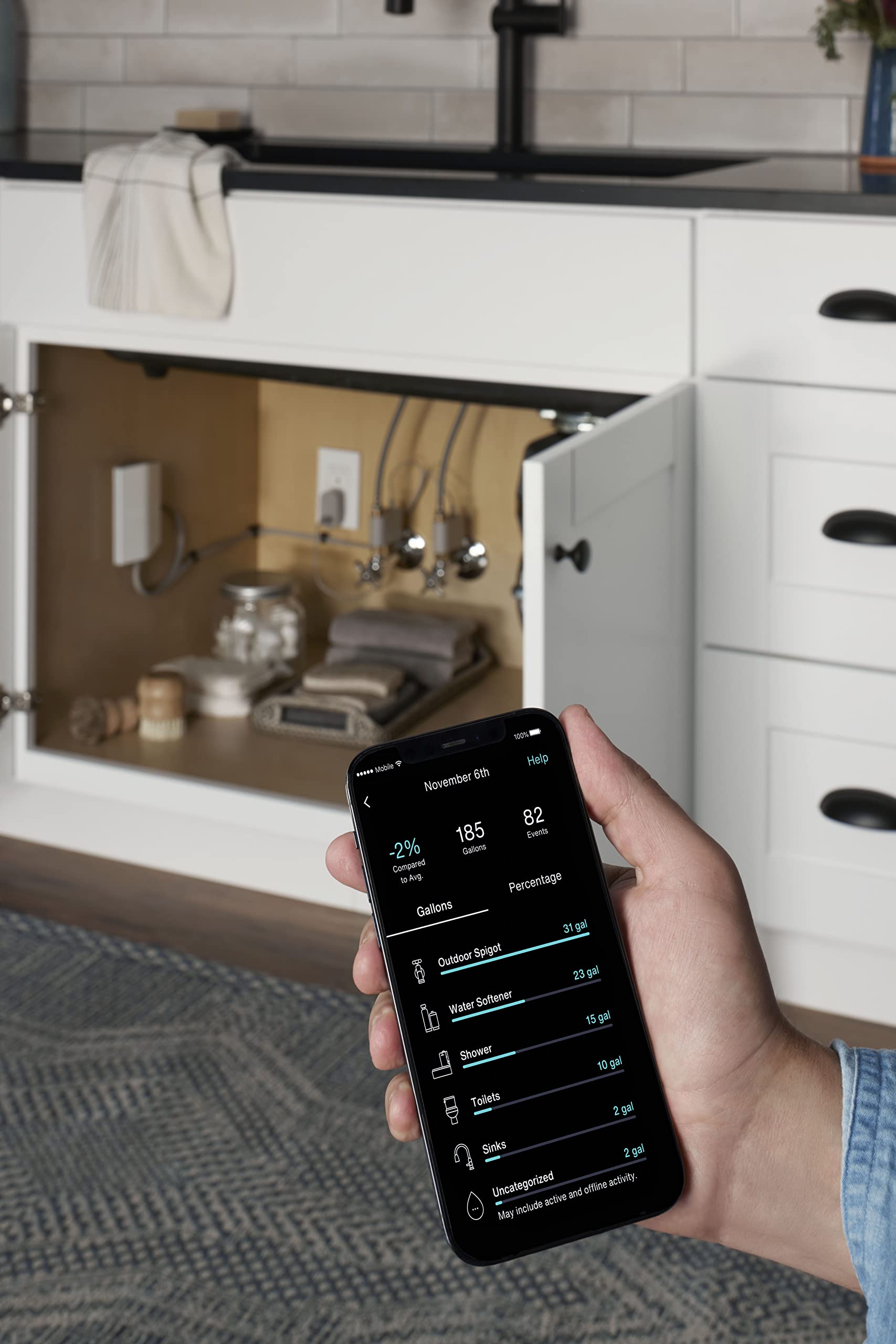 KOHLER H2Wise Smart Home Water Monitor - Real-Time Water Usage Tracker & Leak Detector for Smart Homes | Perfect for Bathroom, Kitchen & Laundry Room Water Conservation