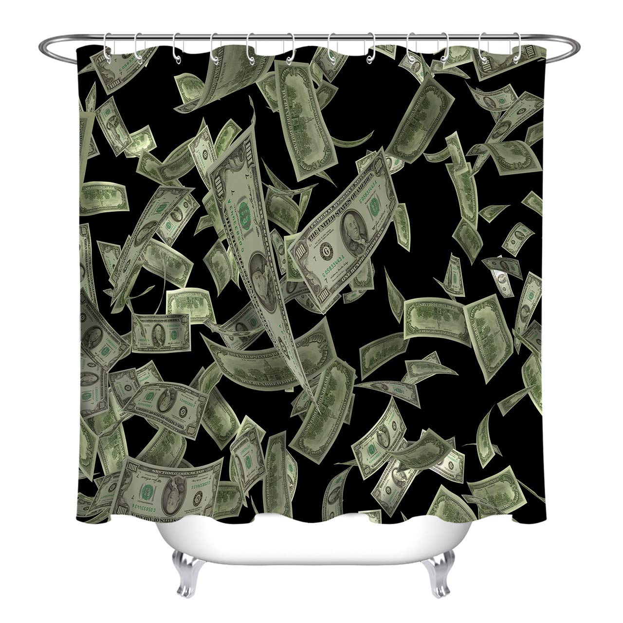 Funny 100 Dollar Bill Shower Curtain Set - 72x72 Inch Waterproof Polyester Bathroom Decor with Matching Rugs | Novelty Money Design for Bathroom, Party & Gift Ideas
