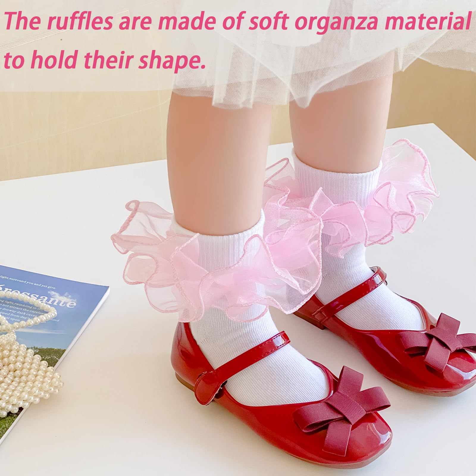 Girls Ruffle Socks - Double Lace Frilly Dress Socks for Toddlers & Little Girls (2-3 Pack) - Perfect for Parties, School & Special Occasions