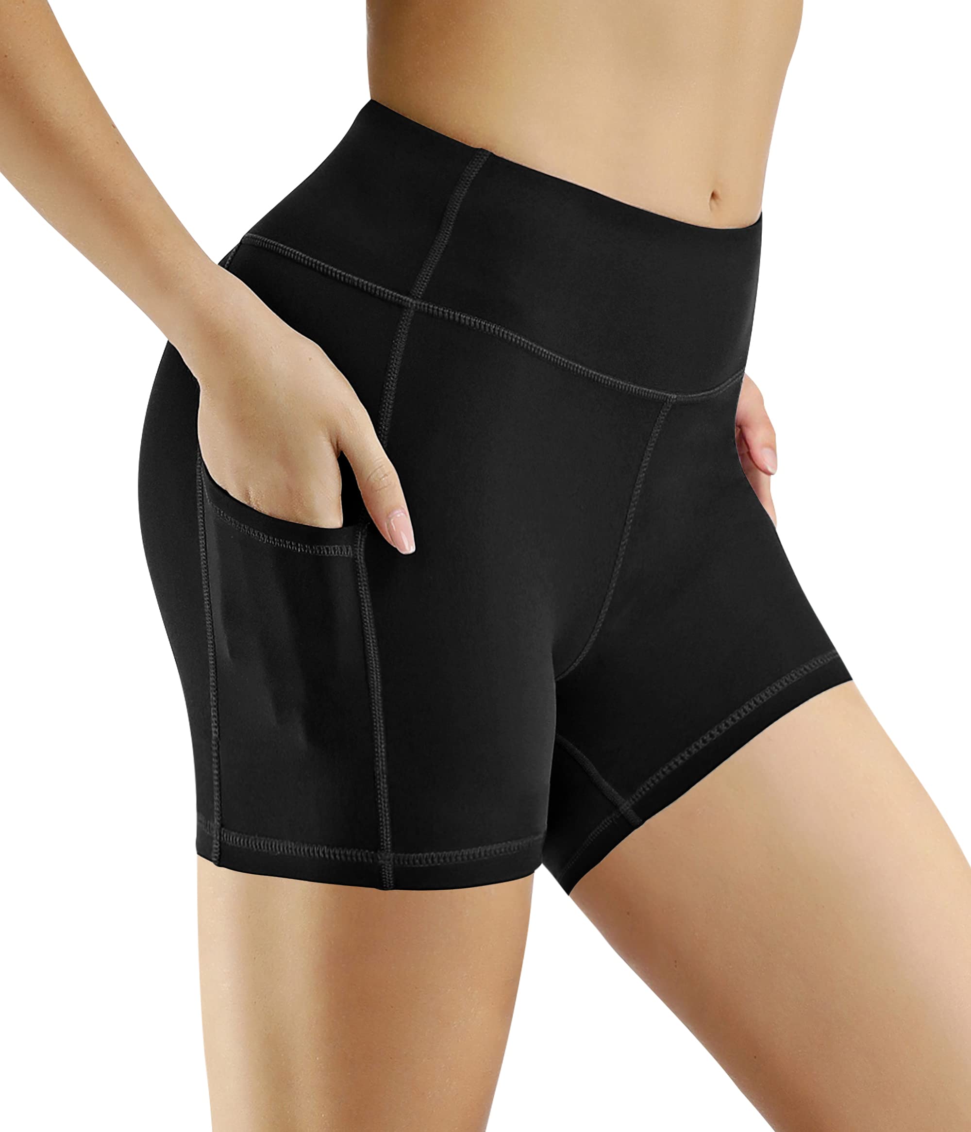 MAVOUR COUTURE Women's High Waist Yoga Shorts with Dual Pockets - 3/8 Inch Biker Running Shorts, Super Stretch Workout Shorts for Gym, Cycling & Active Lifestyle