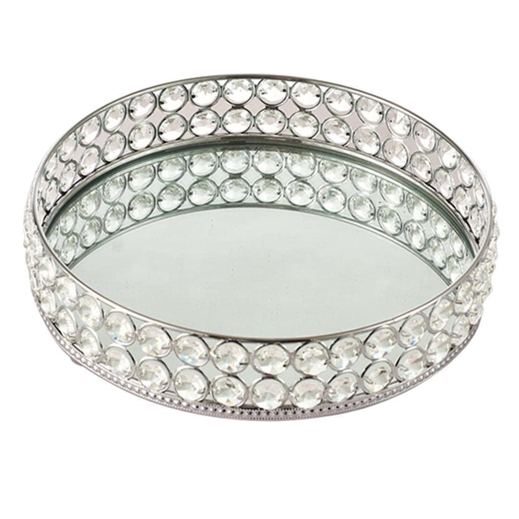 25cm Round Clear Mirror Tray - Crystal Makeup & Serving Vanity Tray for Bathroom Countertop | Perfect for Organizing Jewelry, Cosmetics & Bath Essentials