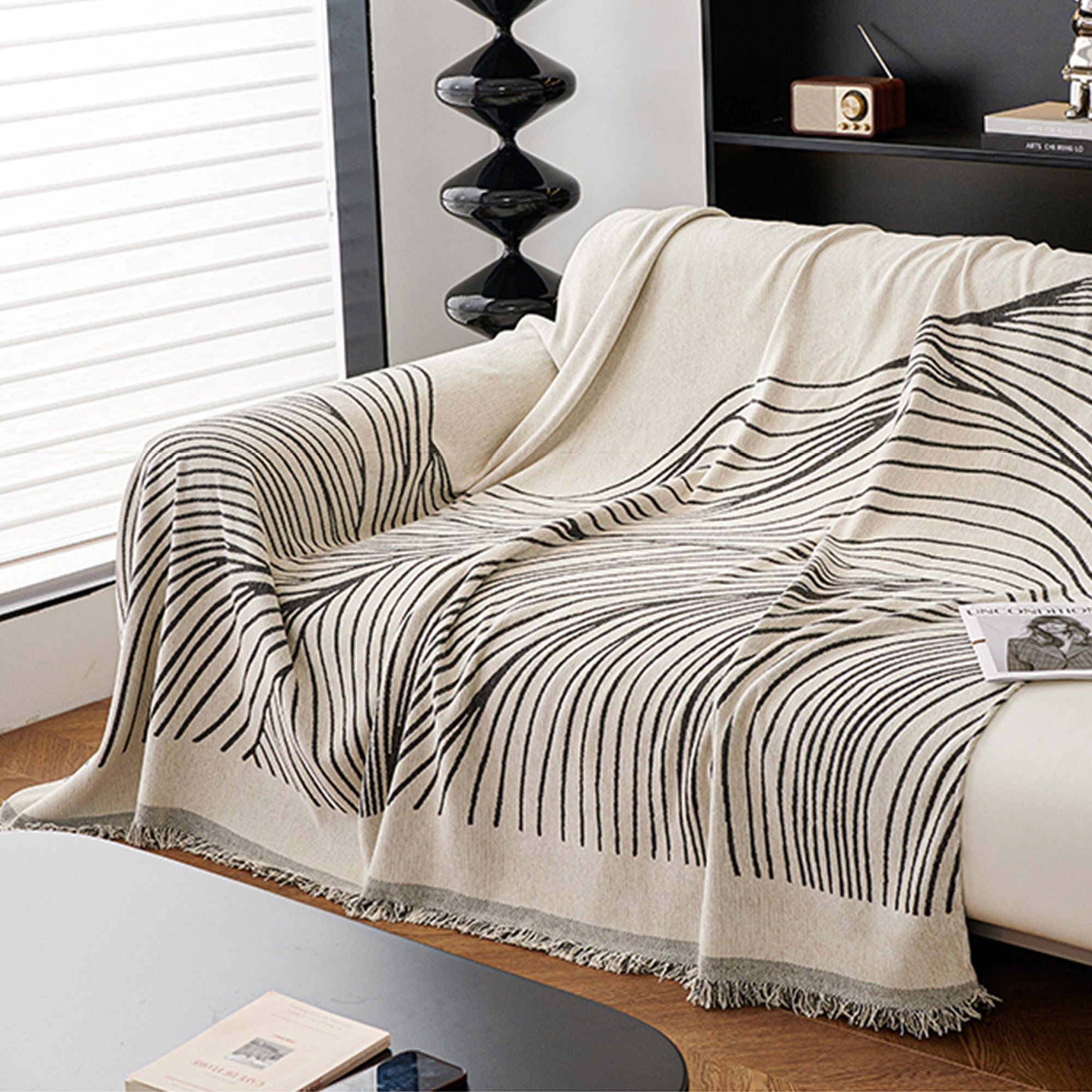 Reversible Jacquard Sofa Cover - Stretchable Couch Slipcover for Living Room, Home Decor & Furniture Protection - Fits 3 Cushion Couches (Beige) - Perfect for Pets, Kids & Daily Use