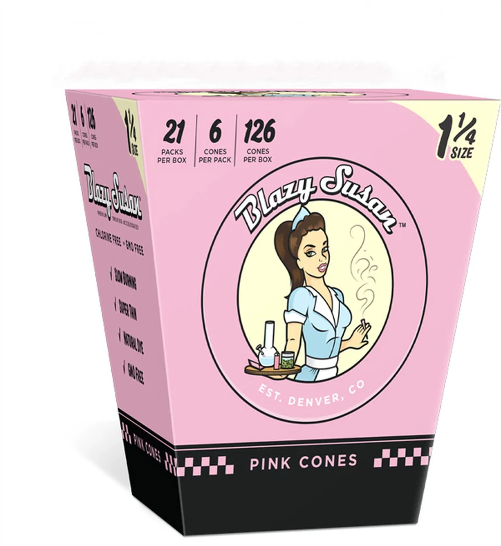 Blazy Susan 1¼ Size Pink Pre Rolled Cones - 6 Pack | Natural Hemp Rolling Papers for Smooth Smoking Experience | Perfect for Herbal Blends, Tobacco & CBD Use at Home or On-The-Go