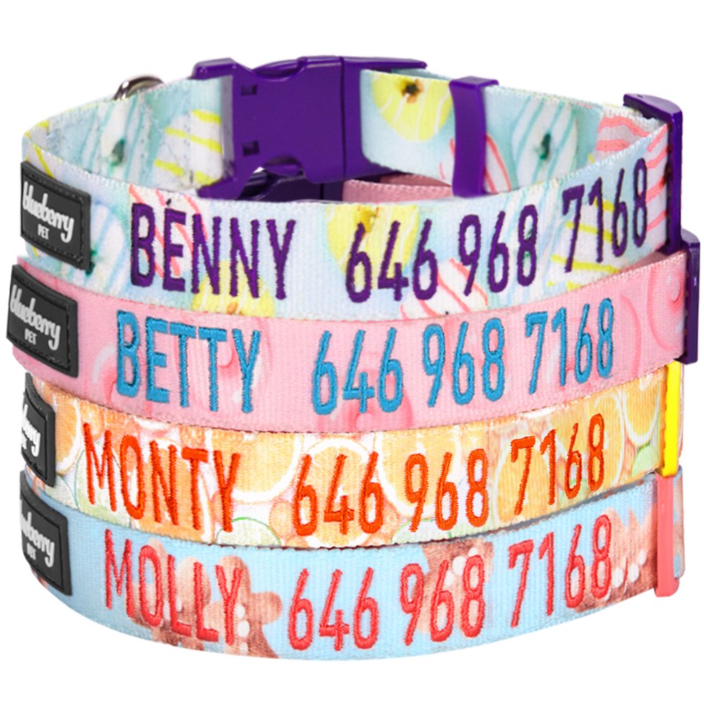 Custom Embroidered Blueberry Pet Donut Dog Collar - Adjustable Large Size with Personalized Pet Name & Phone Number | Durable & Stylish Collar for Big Dogs, Perfect for Walks, Training & Gifts