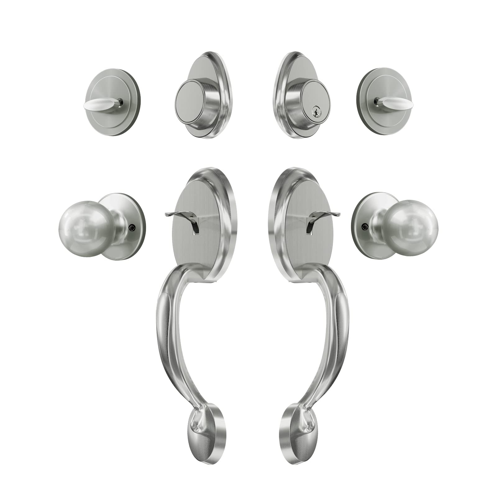 Satin Nickel Double Door Handleset - Dummy Front Door Handle Set for Home & Office - Antique Style (1078) - Perfect for Entry Doors, Interior Doors, and Commercial Spaces