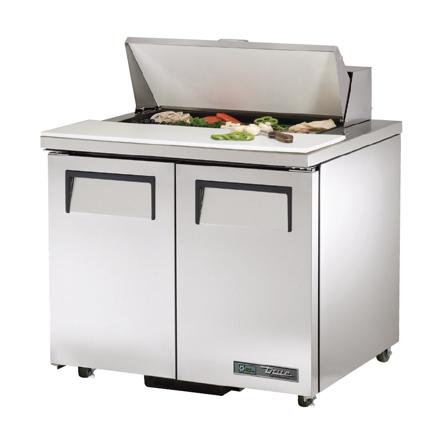 True TSSU-36 8-Pan Refrigerated Sandwich & Salad Prep Table with 2 Doors - ADA Compliant Commercial Kitchen Equipment for Restaurants, Delis, and Catering Services