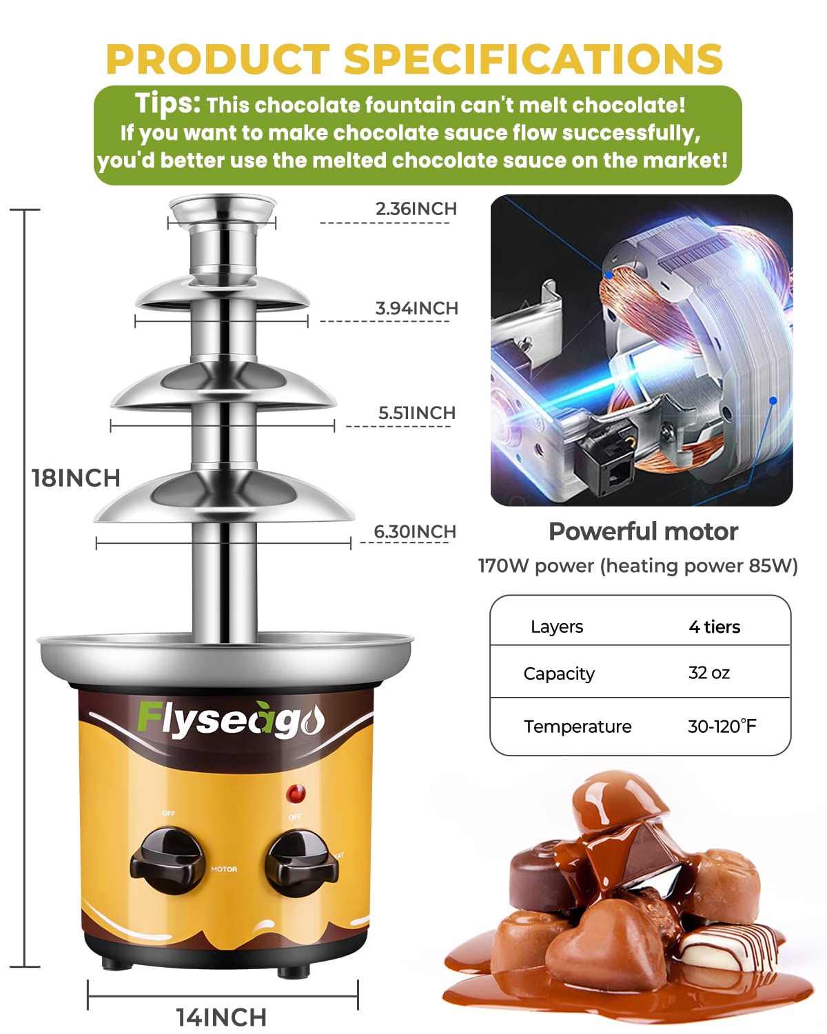 4-Tier Chocolate & Cheese Fountain Machine - Perfect for Nachos, Chocolate Sauce, Weddings & Parties | Ideal for Home Entertaining, Catering Events & Buffet Stations