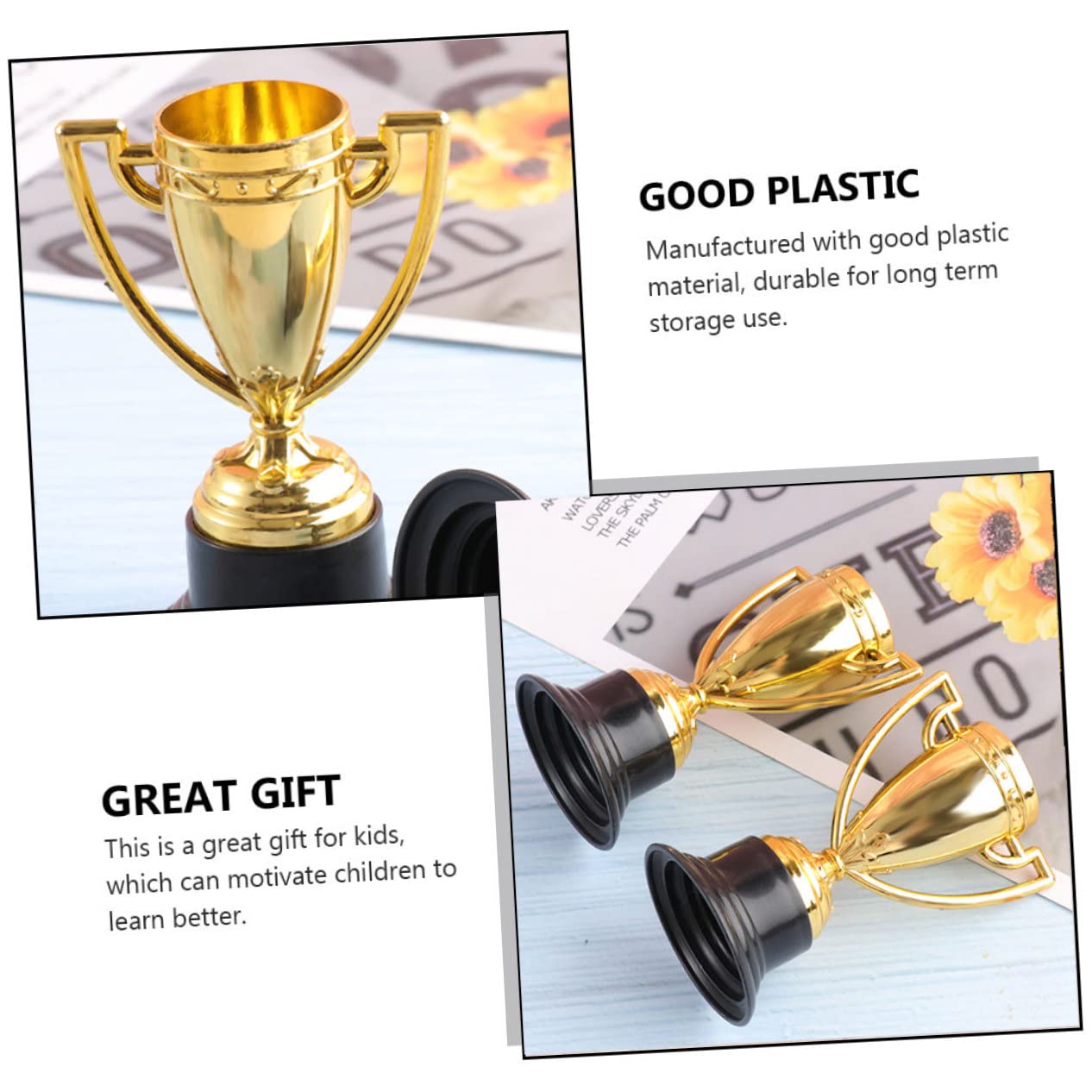 Happyyami Small Mini Trophy Toys for Kids - Plastic Award Trophies for Children's Party, Celebration & Rewards - Perfect for Classroom Prizes, Sports Awards & Birthday Party Favors