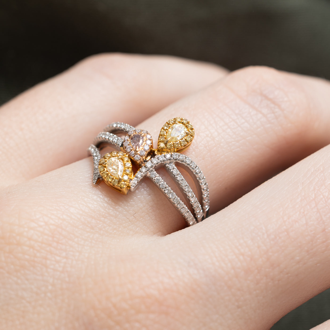 Elegant Pink & Yellow Diamond Bypass Ring - 0.55 Carat Total Weight (CTW) - Size 6.75 - Perfect for Engagement, Anniversary & Special Occasion Gifts