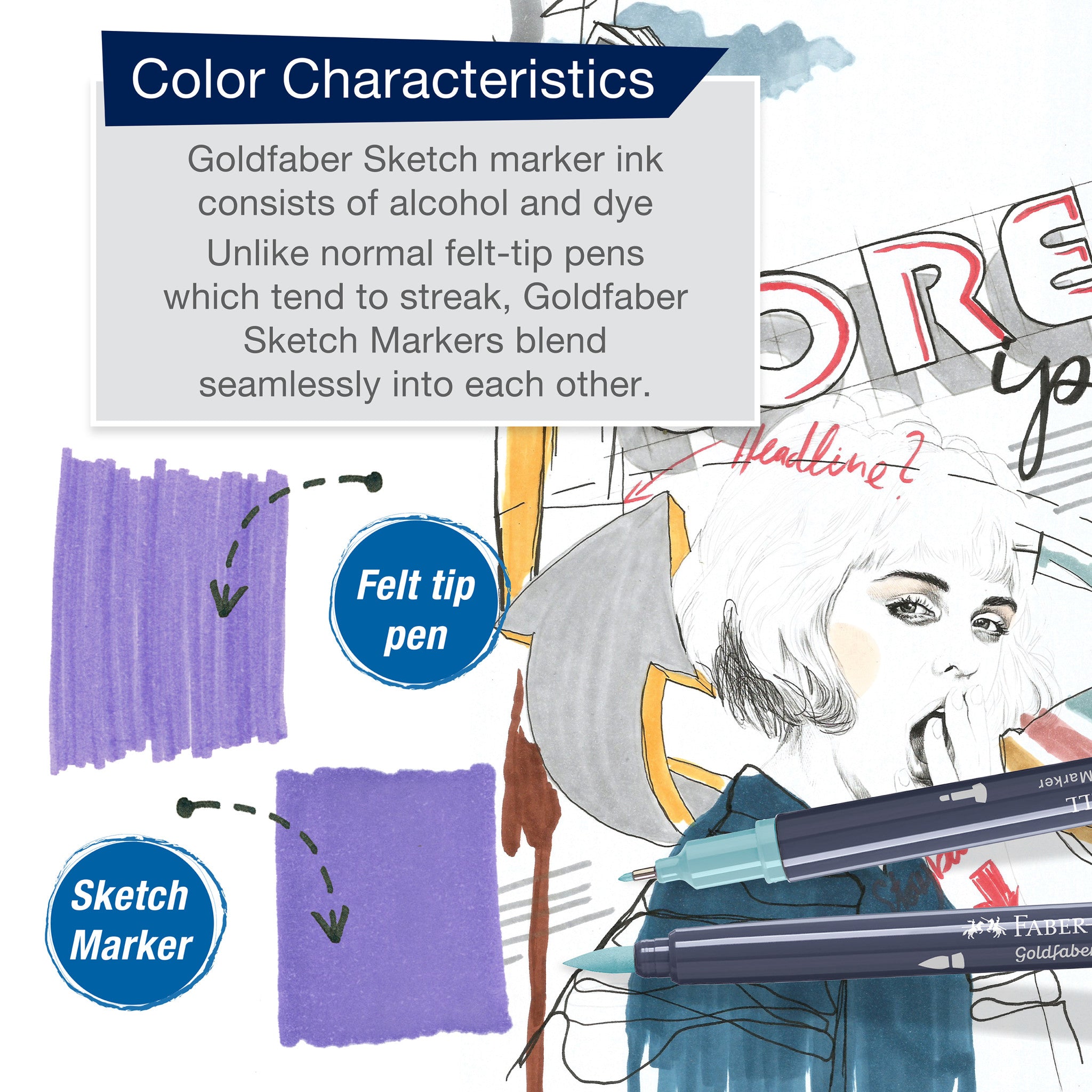 Goldfaber Sketch Markers - Set of 6 Premium Artist Markers for Sketching, Drawing & Product Design (164806) | Perfect for Professional Artists, Designers & Students