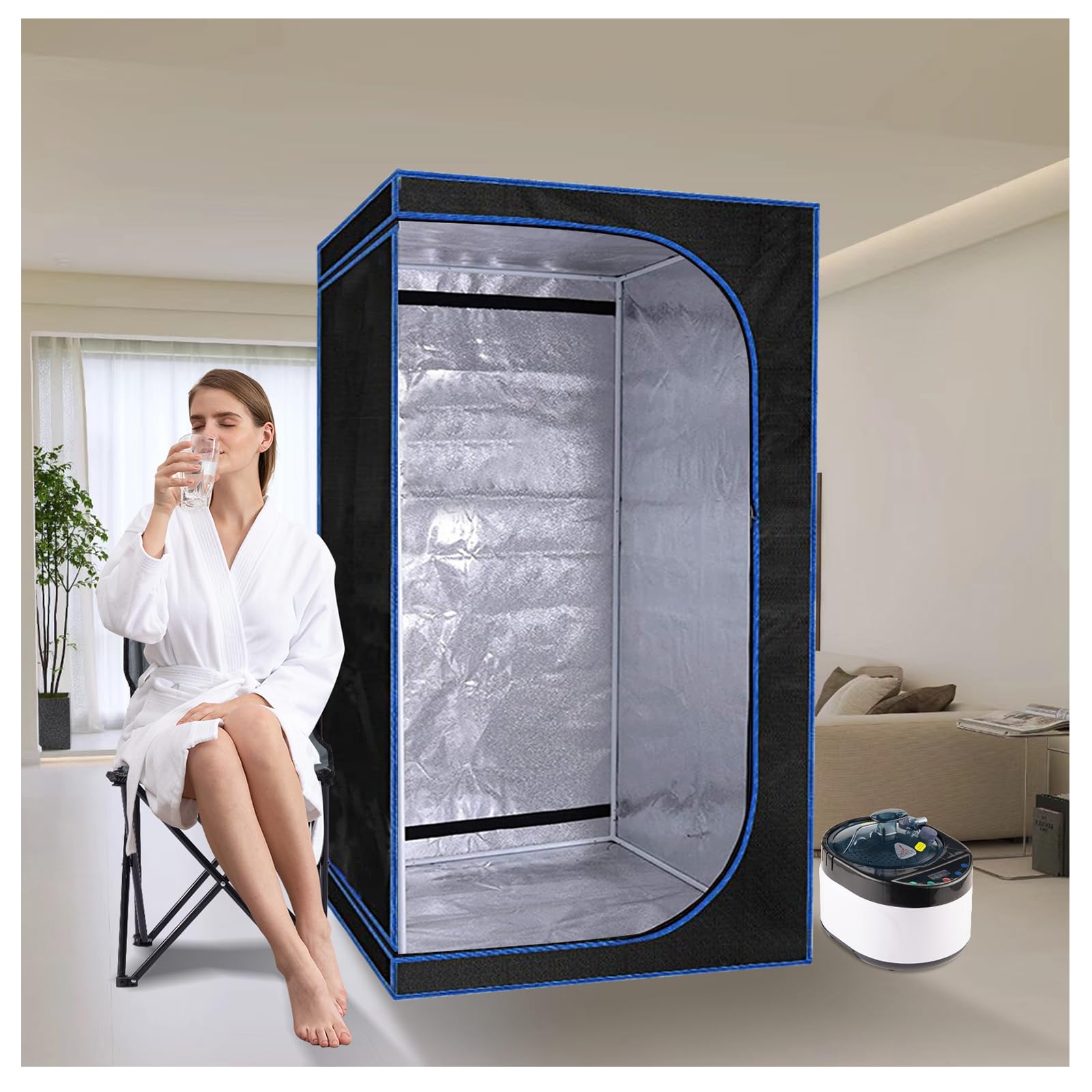 ZONEMEL Full Size Portable Steam Sauna Kit - 1500W Steamer with 4L Capacity, Remote Control & Timer | Foldable Chair Included | Home Spa Relaxation for Detox, Weight Loss & Muscle Recovery