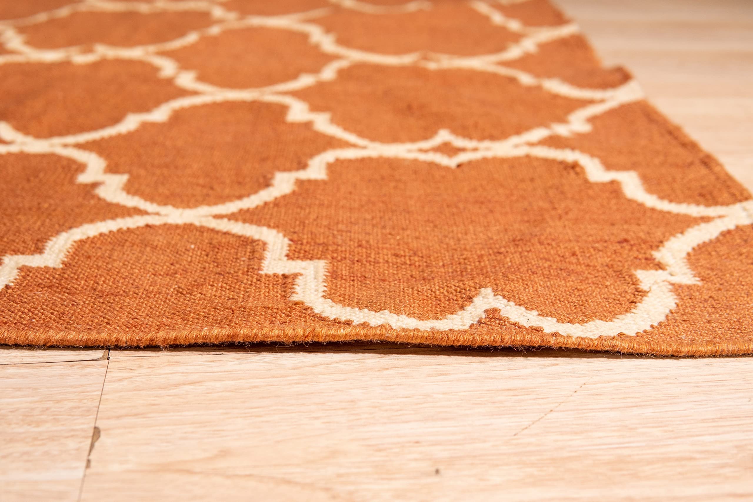 EORC Orange Handmade Polyester Reversible Moroccan Outdoor Rug - Durable & Stylish Area Rug for Patio, Garden, Deck - Waterproof & UV Resistant for All-Weather Use - Perfect for Outdoor Entertaining & Relaxation