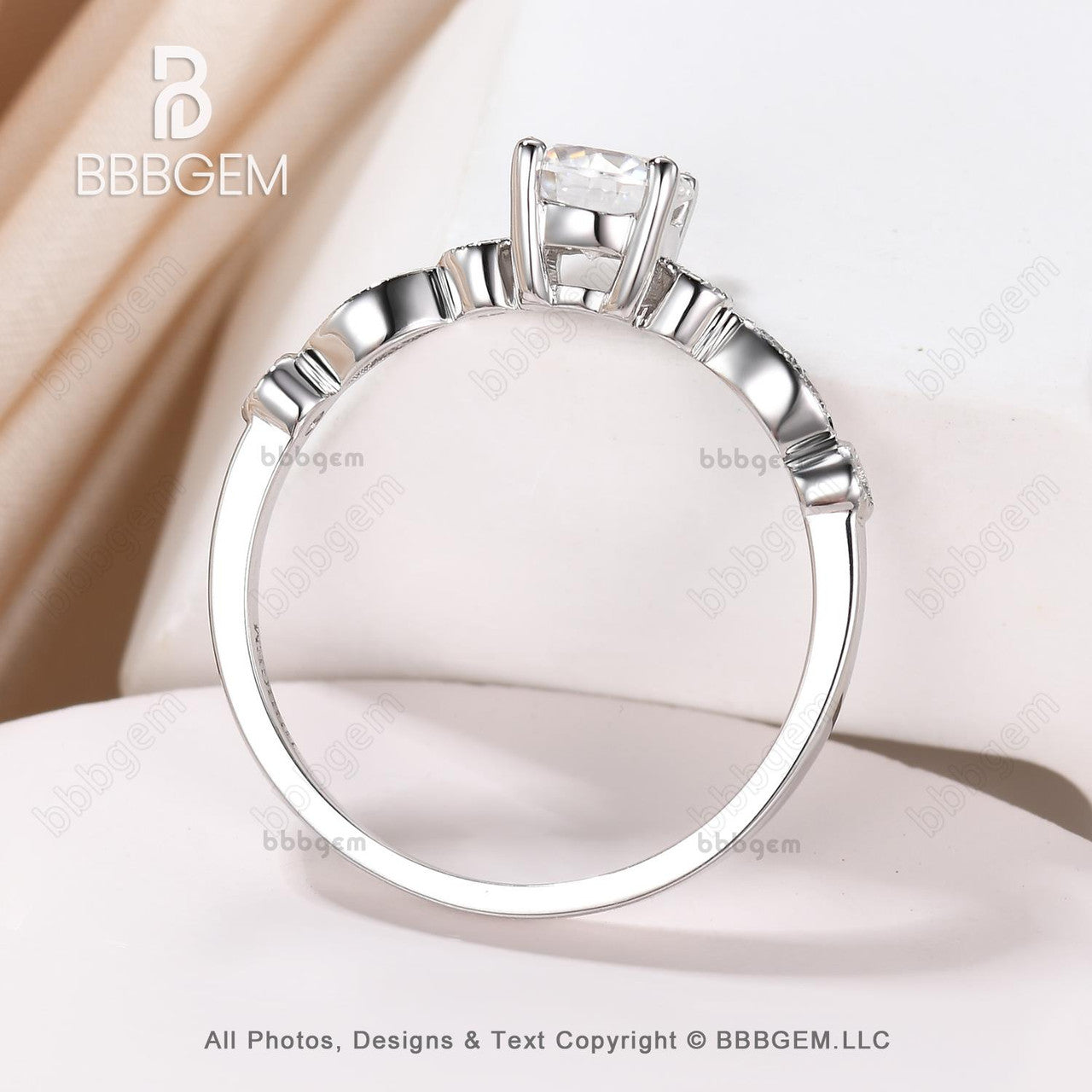 5mm Round Moissanite Marquise Diamond Engagement Ring - 14k/18k Rose Gold Wedding Band for Women - Classic 4 Prong Setting, Perfect for Proposals, Anniversaries & Bridal Jewelry
