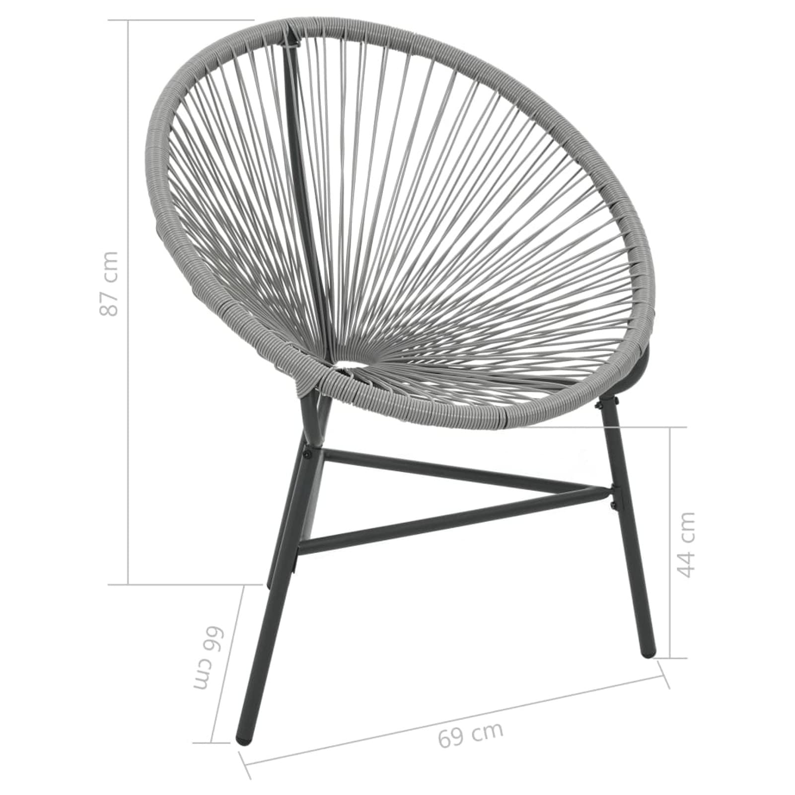 Stackable Outdoor Patio Chairs - Lightweight Poly Rattan Moon Chairs with Side Table (Set of 2, Gray) for Garden, Poolside, and Balcony Relaxation