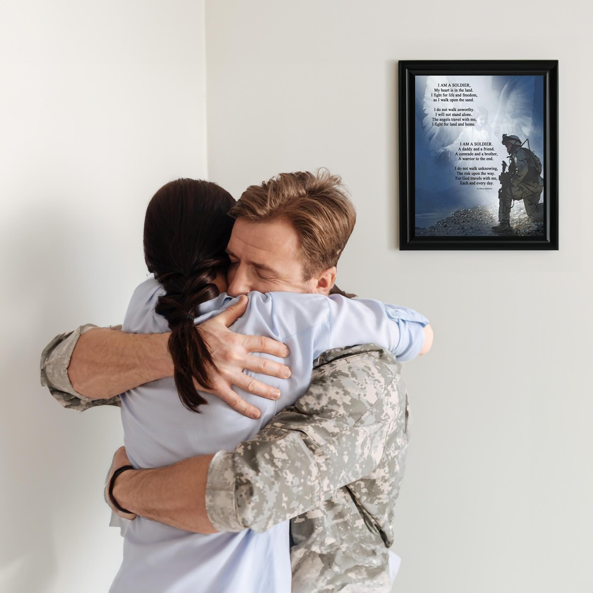Military Wall Art - Soldier Kneeling with Angels Protection Patriotic Print | Home Decor, Man Cave, Living Room & Office Wall Decor | Unframed 8x10 | Perfect for Veterans Day, Memorial Day & Military Appreciation Gifts