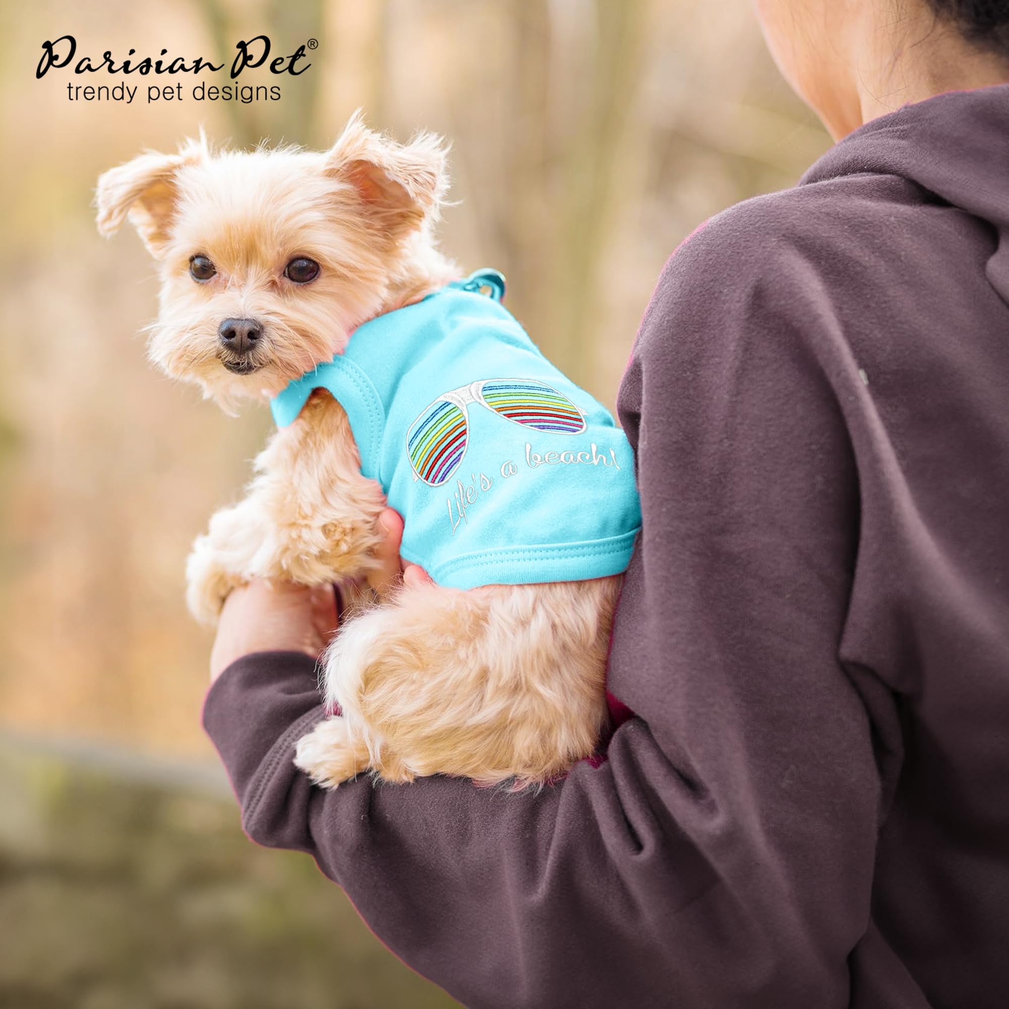 Parisian Pet Dog T-Shirt | Embroidered 'Life's a Beach' Summer Dog Tank Top | 100% Cotton Breathable Dog Tee for Large Dogs (XL) | Machine Washable Dog Shirt for Beach Outings & Summer Adventures