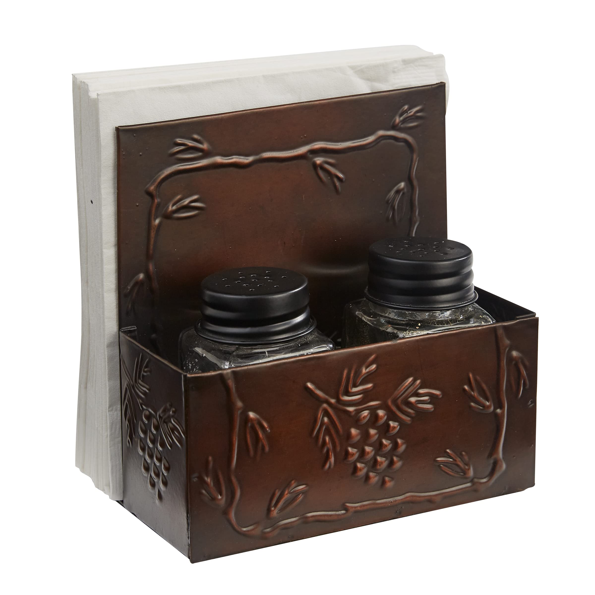 Park Designs Valley Pine Napkin Holder with Salt & Pepper Shakers - Rustic Wooden Tableware for Dining Room, Kitchen, and Holiday Decor