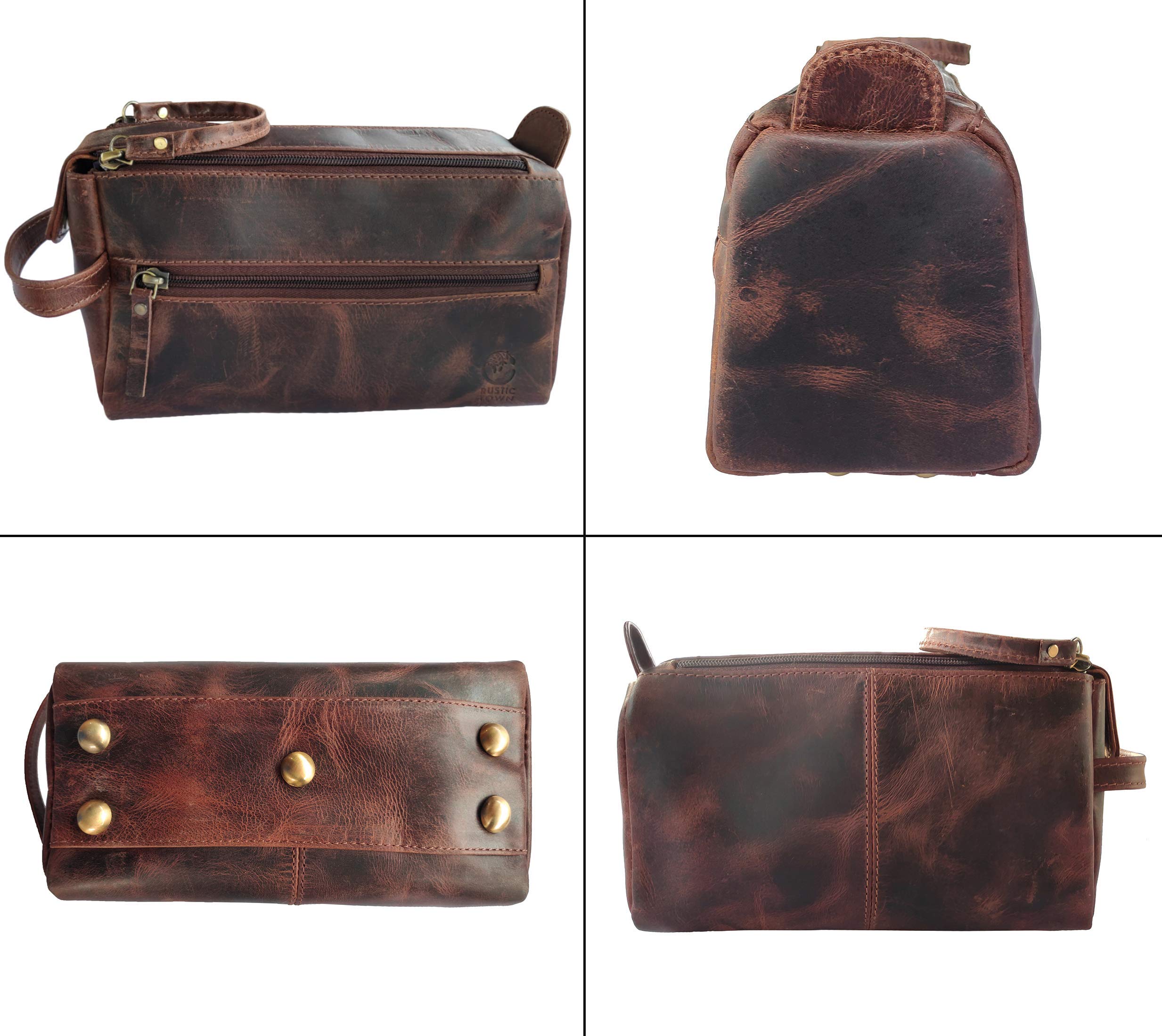 RUSTIC TOWN Genuine Leather Toiletry Bag Set - Handmade Top Grain Leather Travel Organizer for Men & Women | Perfect Gift for Business Trips, Camping & Vacation Essentials